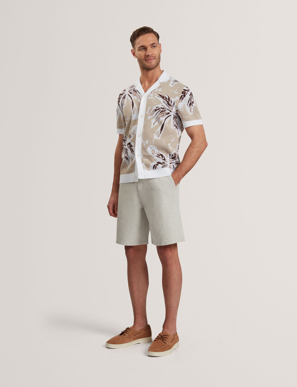 Men KYES - Leaf Print Knitted Short Sleeve Shirt - Ted Baker