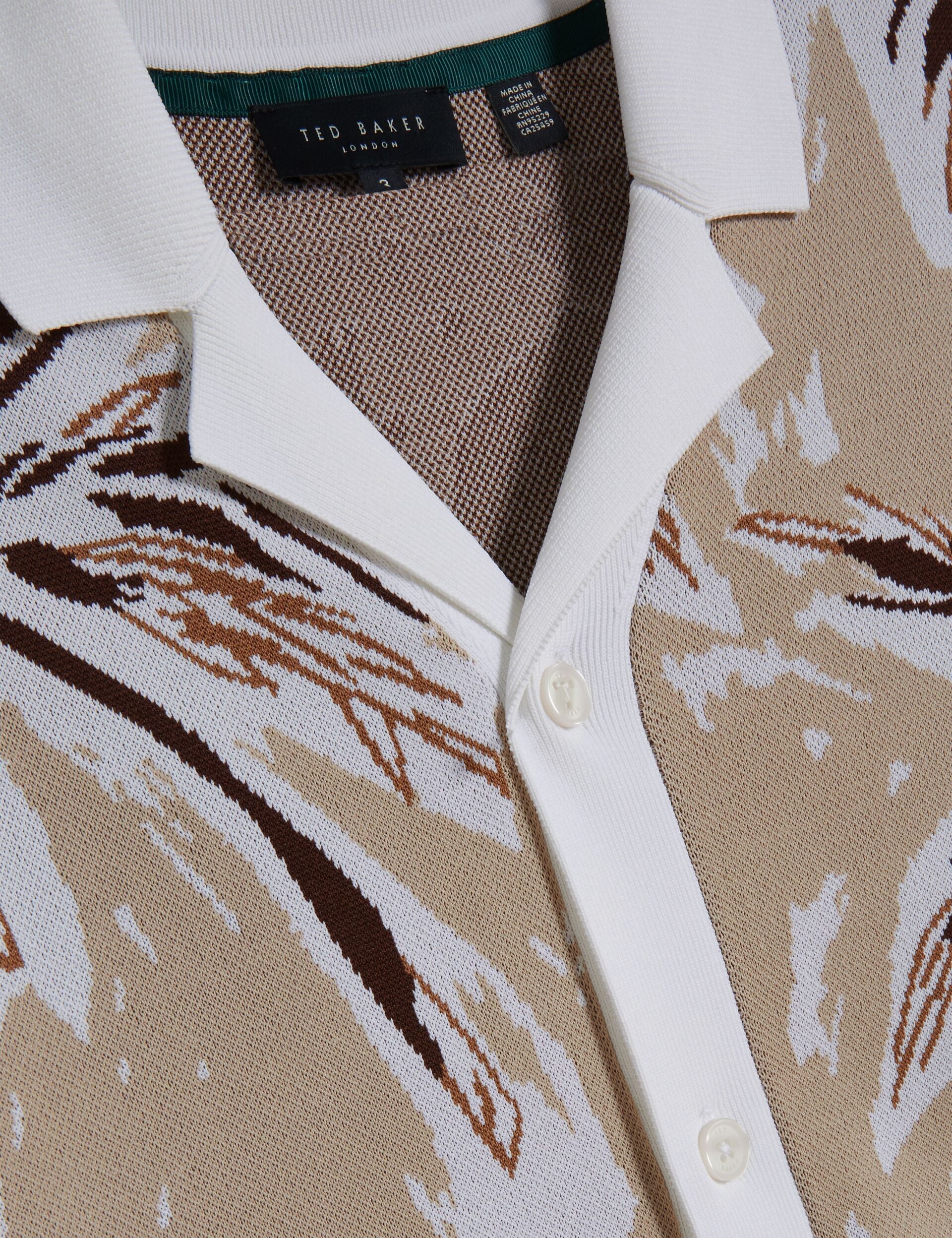 Men KYES - Leaf Print Knitted Short Sleeve Shirt - Ted Baker