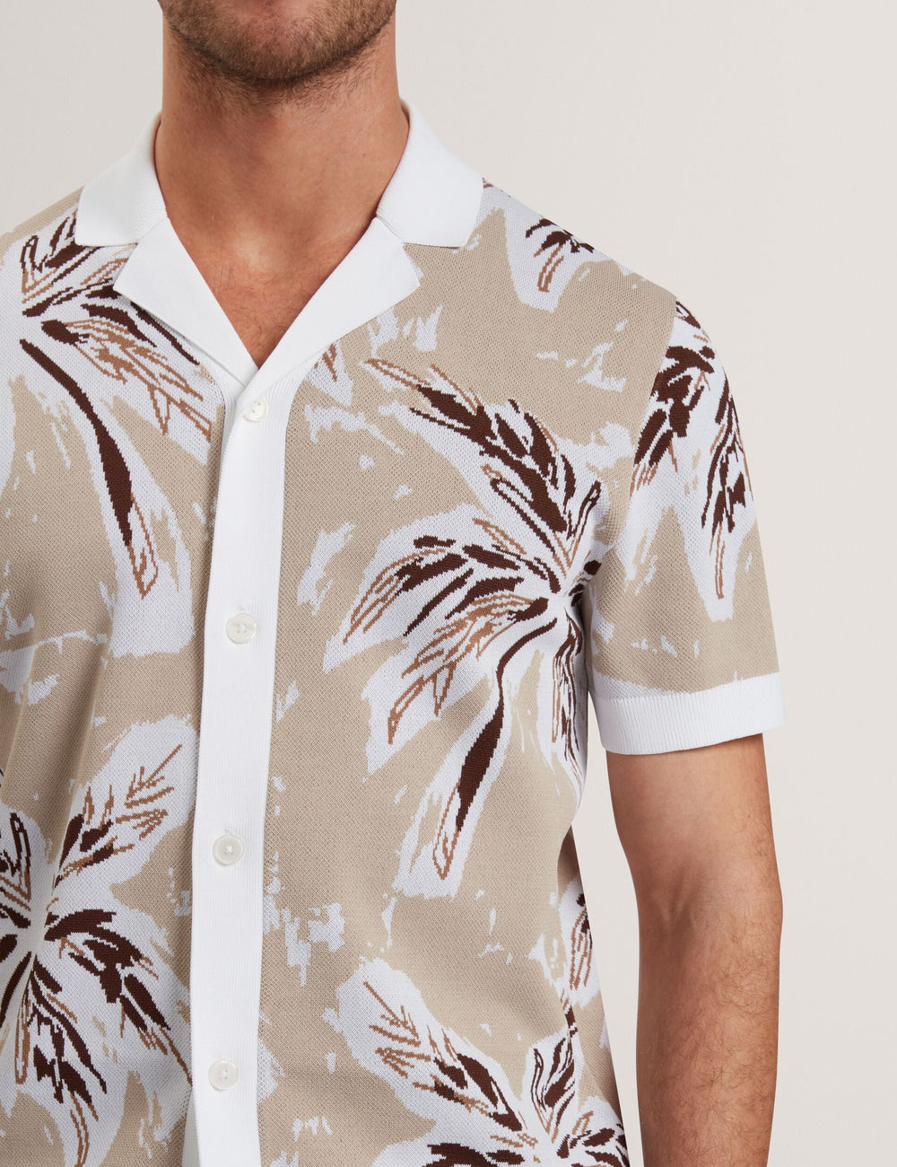 Men KYES - Leaf Print Knitted Short Sleeve Shirt - Ted Baker