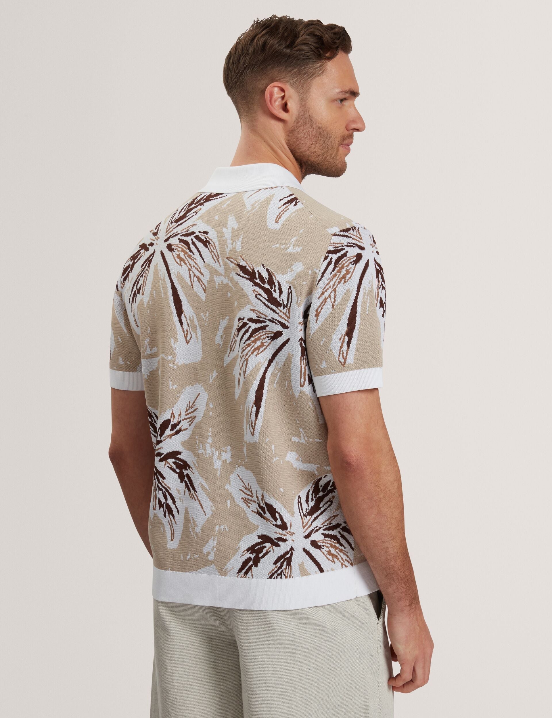 Men KYES - Leaf Print Knitted Short Sleeve Shirt - Ted Baker