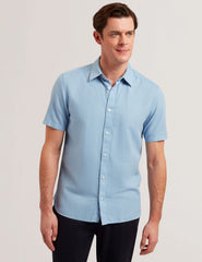 Men ZEFRE - Blue Short Sleeve Linen Woven Shirt - Ted Baker