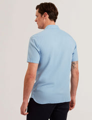 Men ZEFRE - Blue Short Sleeve Linen Woven Shirt - Ted Baker