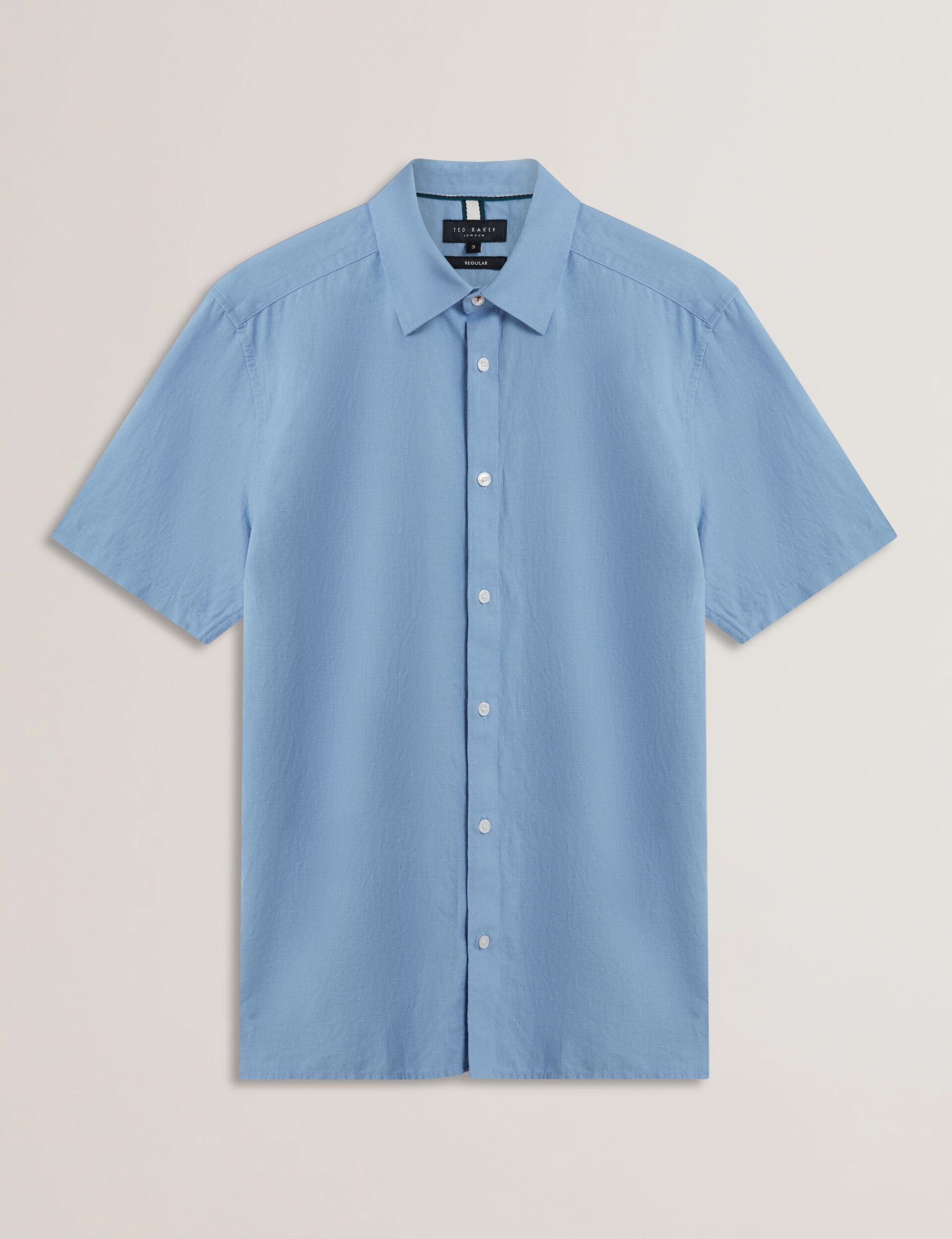 Men ZEFRE - Blue Short Sleeve Linen Woven Shirt - Ted Baker