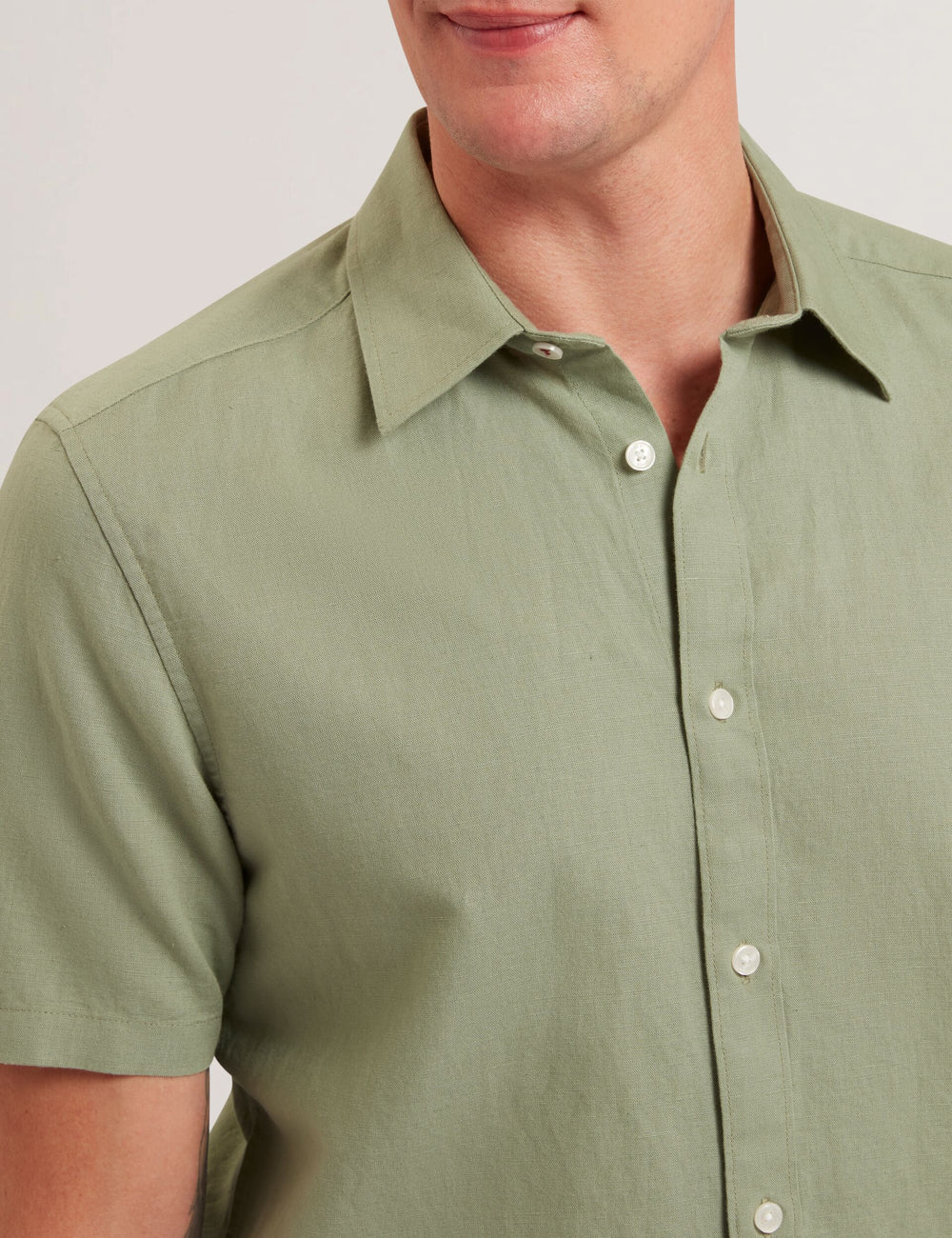 Men ZEFRE - Green Short Sleeve Linen Woven Shirt - Ted Baker
