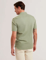 Men ZEFRE - Green Short Sleeve Linen Woven Shirt - Ted Baker