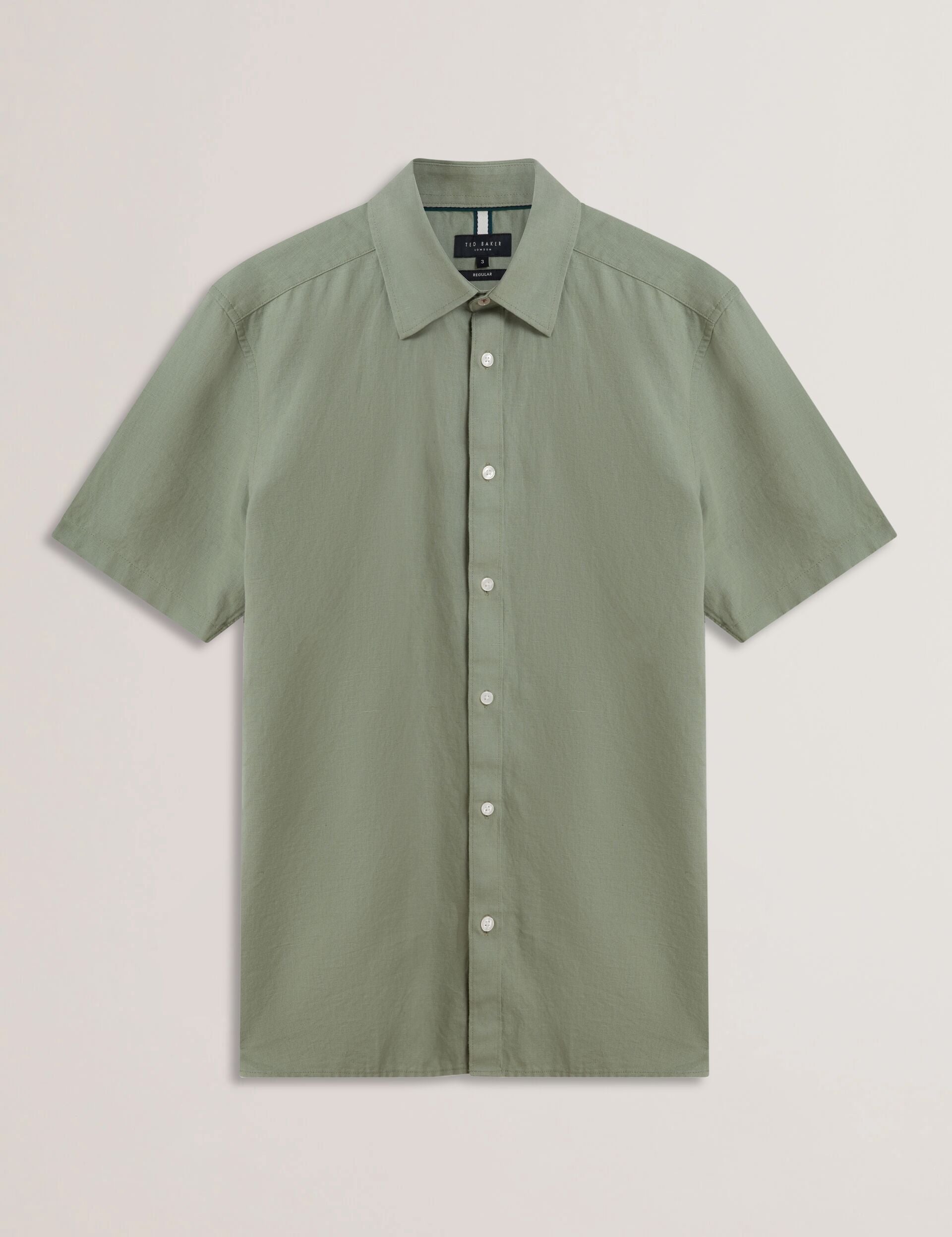 Men ZEFRE - Green Short Sleeve Linen Woven Shirt - Ted Baker