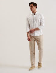Men ROMEOS - White Regular Fit Cotton Linen Long Sleeve Shirt - Ted Baker