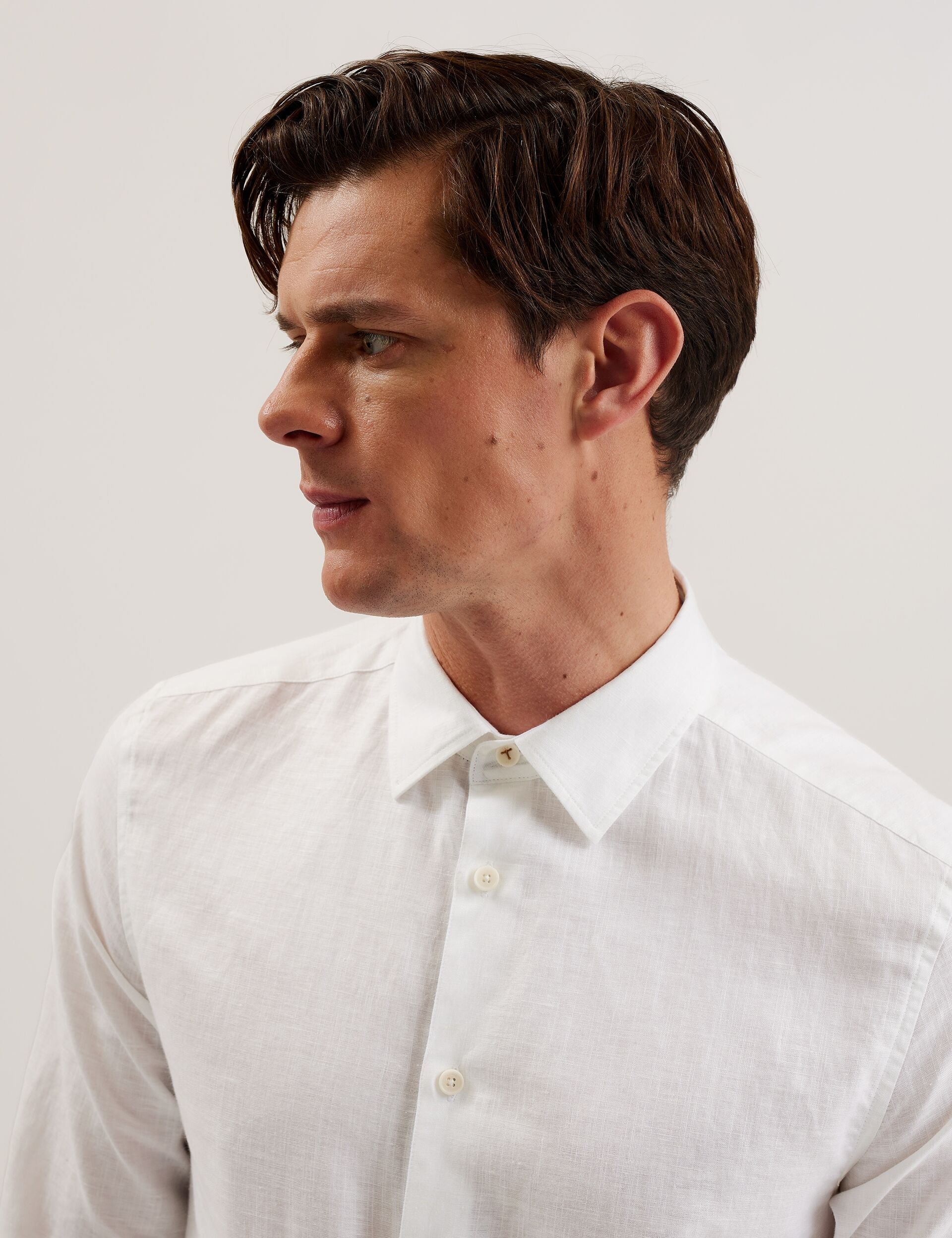 Men ROMEOS - White Regular Fit Cotton Linen Long Sleeve Shirt - Ted Baker