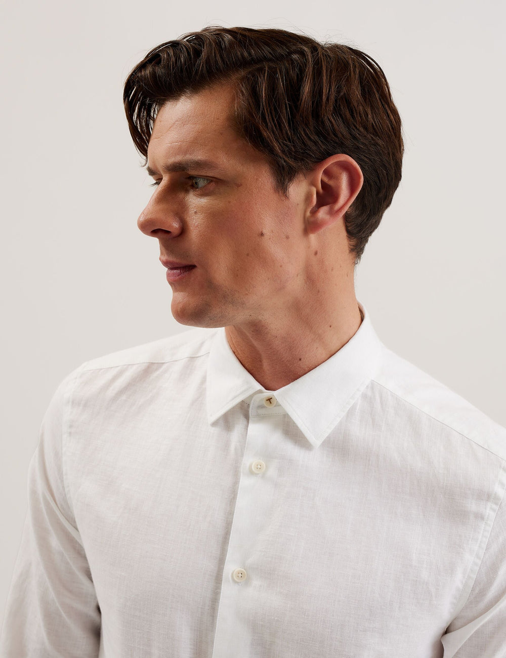 Men ROMEOS - White Regular Fit Cotton Linen Long Sleeve Shirt - Ted Baker