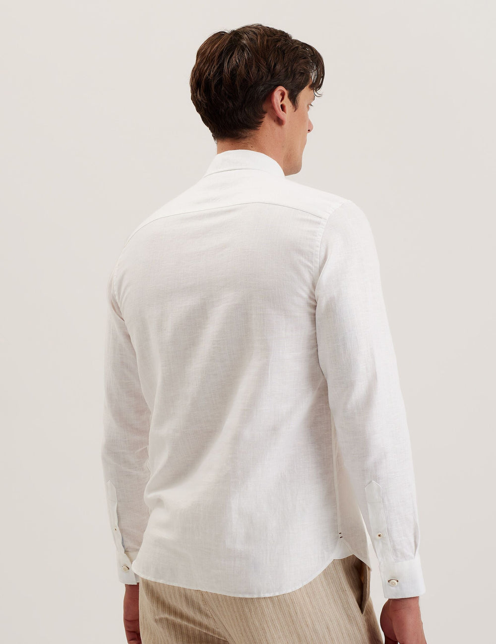 Men ROMEOS - White Regular Fit Cotton Linen Long Sleeve Shirt - Ted Baker