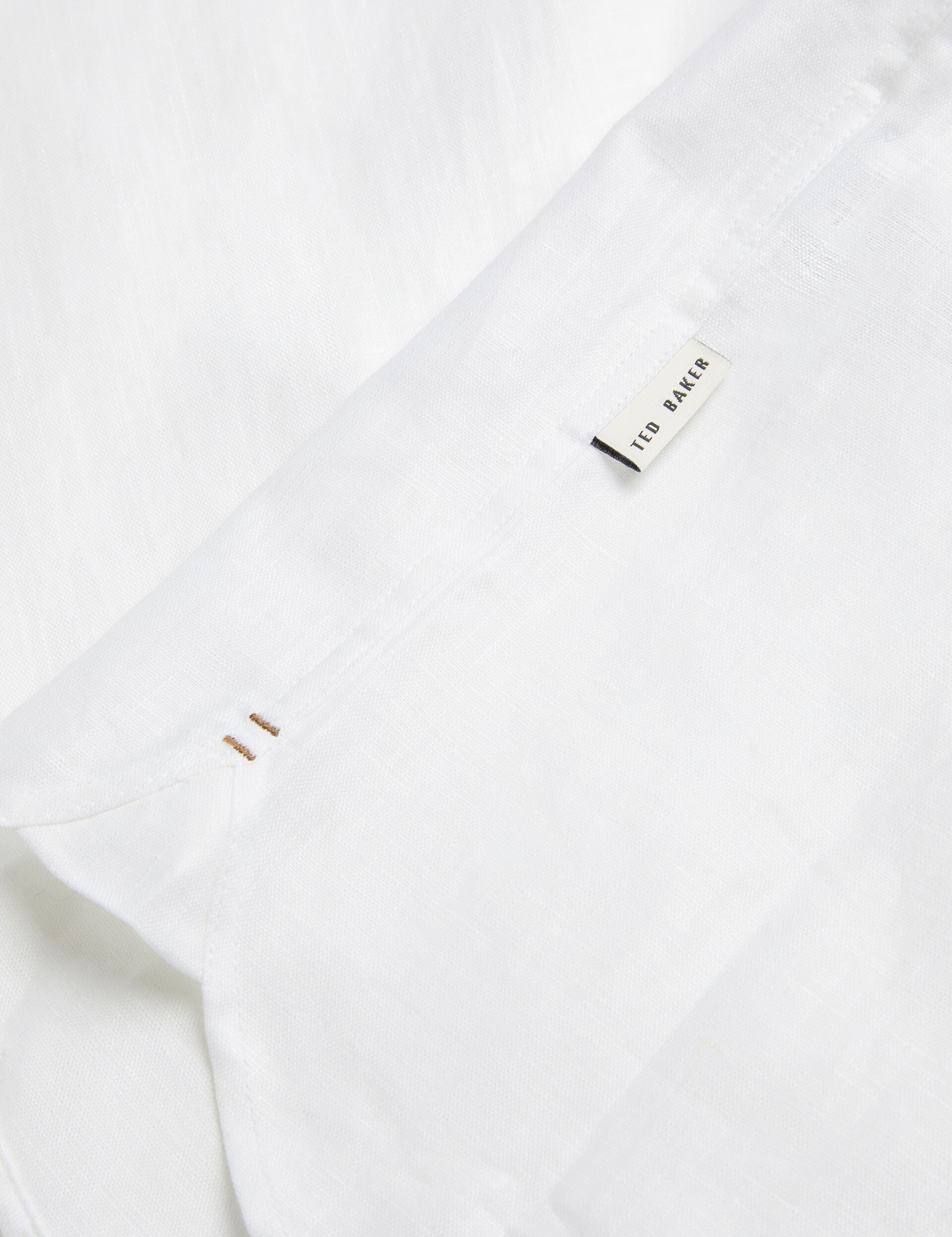 Men ROMEOS - White Regular Fit Cotton Linen Long Sleeve Shirt - Ted Baker