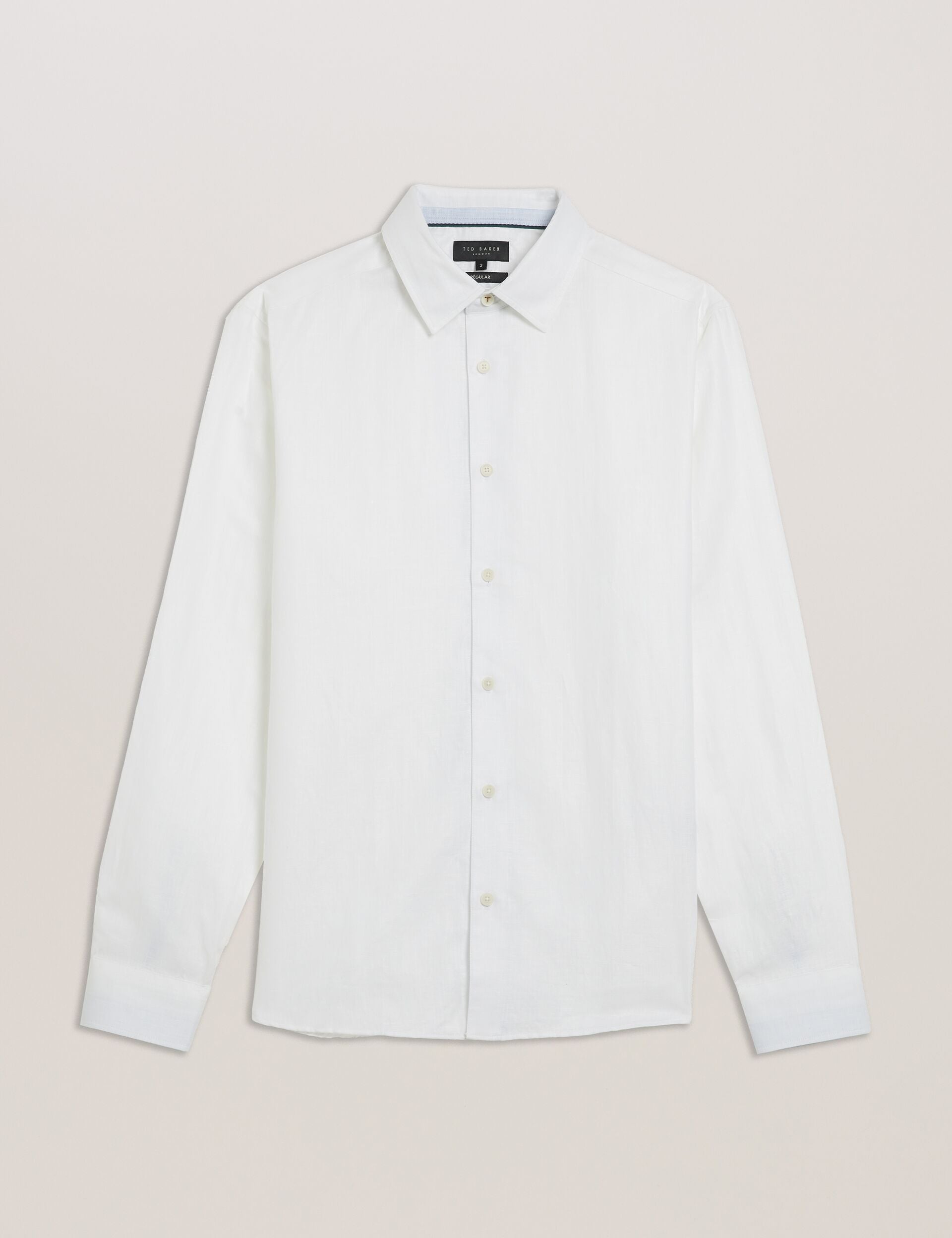 Men ROMEOS - White Regular Fit Cotton Linen Long Sleeve Shirt - Ted Baker