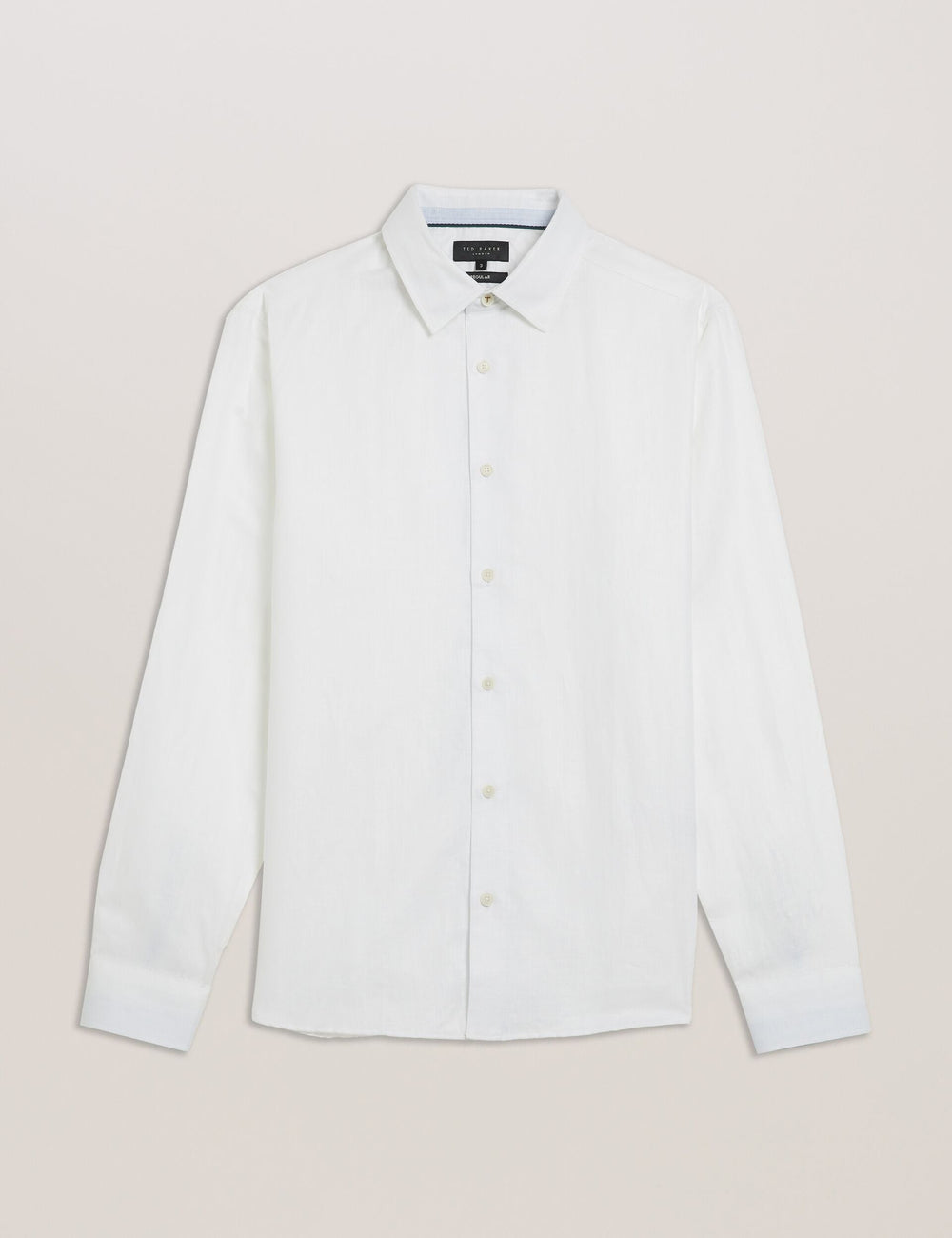 Men ROMEOS - White Regular Fit Cotton Linen Long Sleeve Shirt - Ted Baker