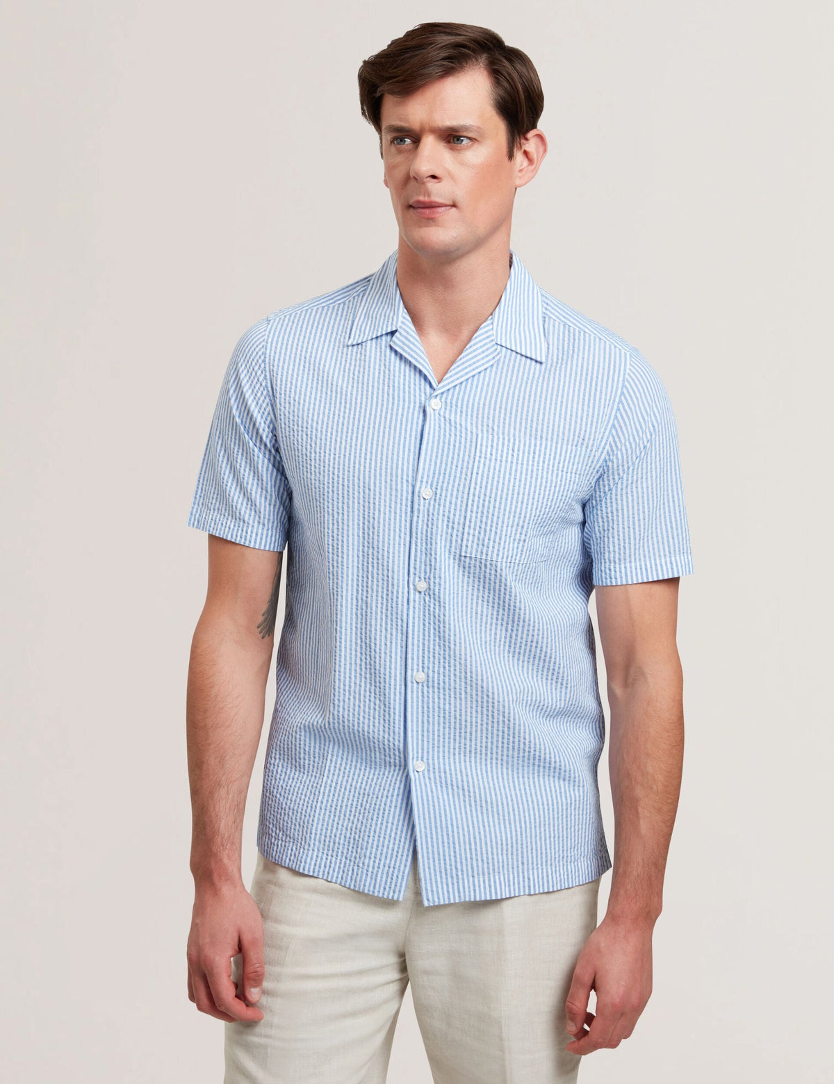 Men ELLYSON - Striped Seersucker Relaxed Cotton Shirt - Ted Baker