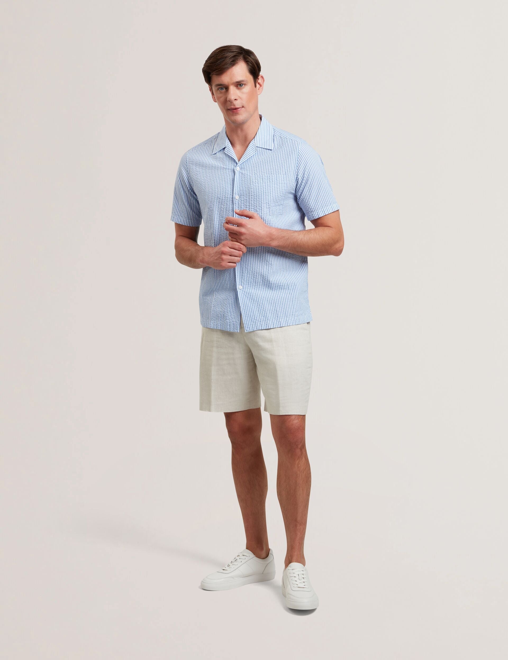 Men ELLYSON - Striped Seersucker Relaxed Cotton Shirt - Ted Baker