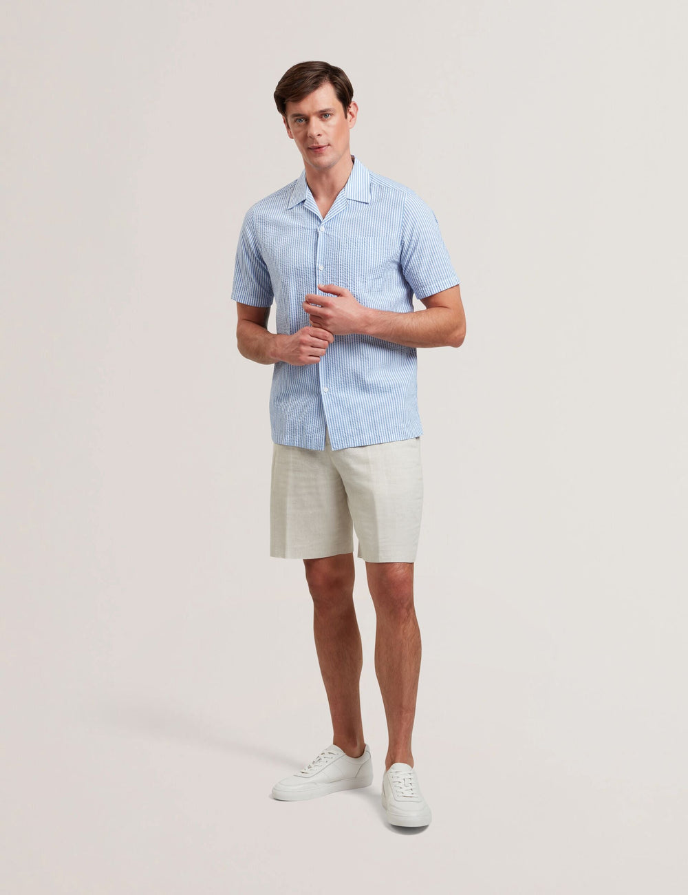 Men ELLYSON - Striped Seersucker Relaxed Cotton Shirt - Ted Baker