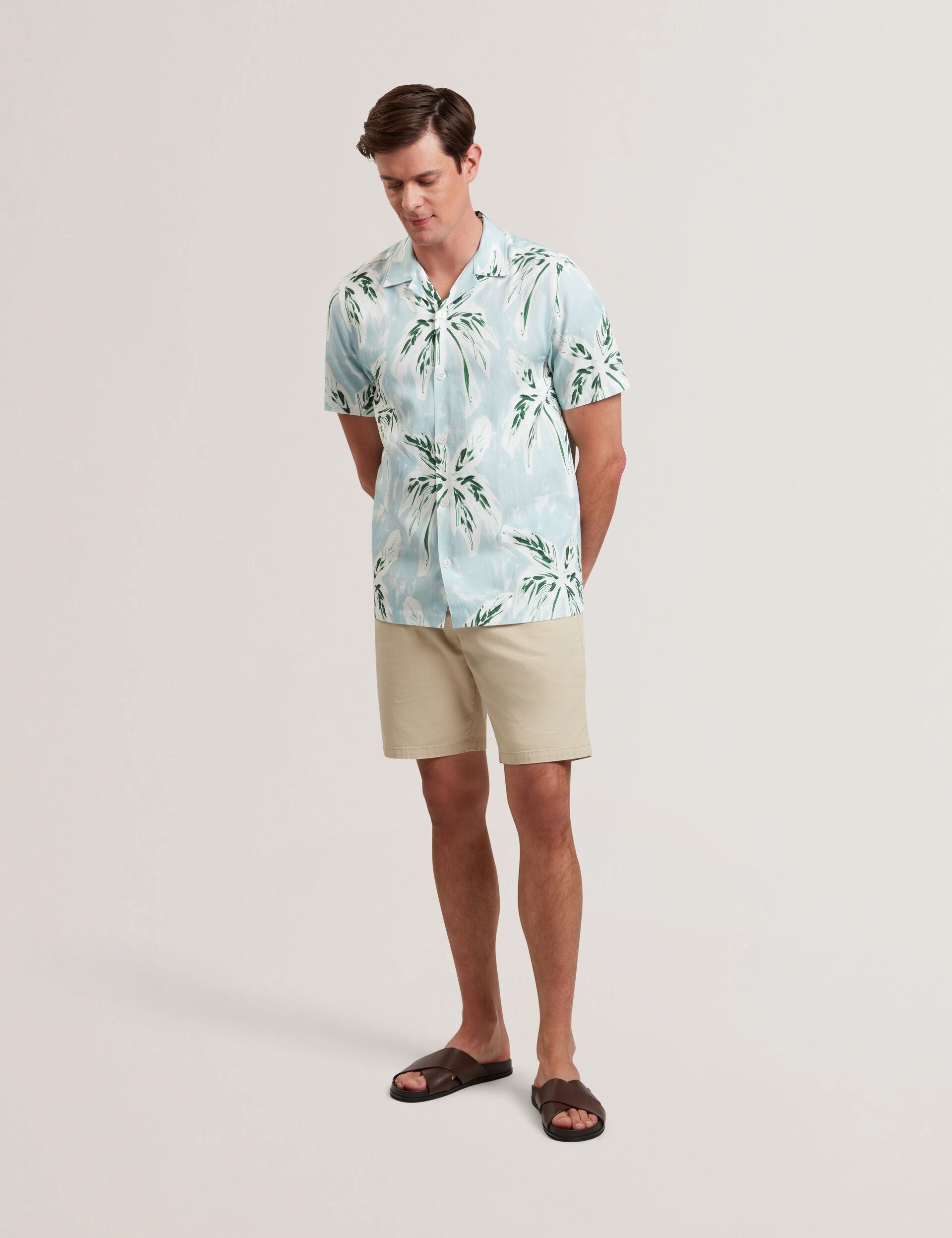 Men BOCHE - Tropical Print Linen Blend Relaxed Shirt - Ted Baker