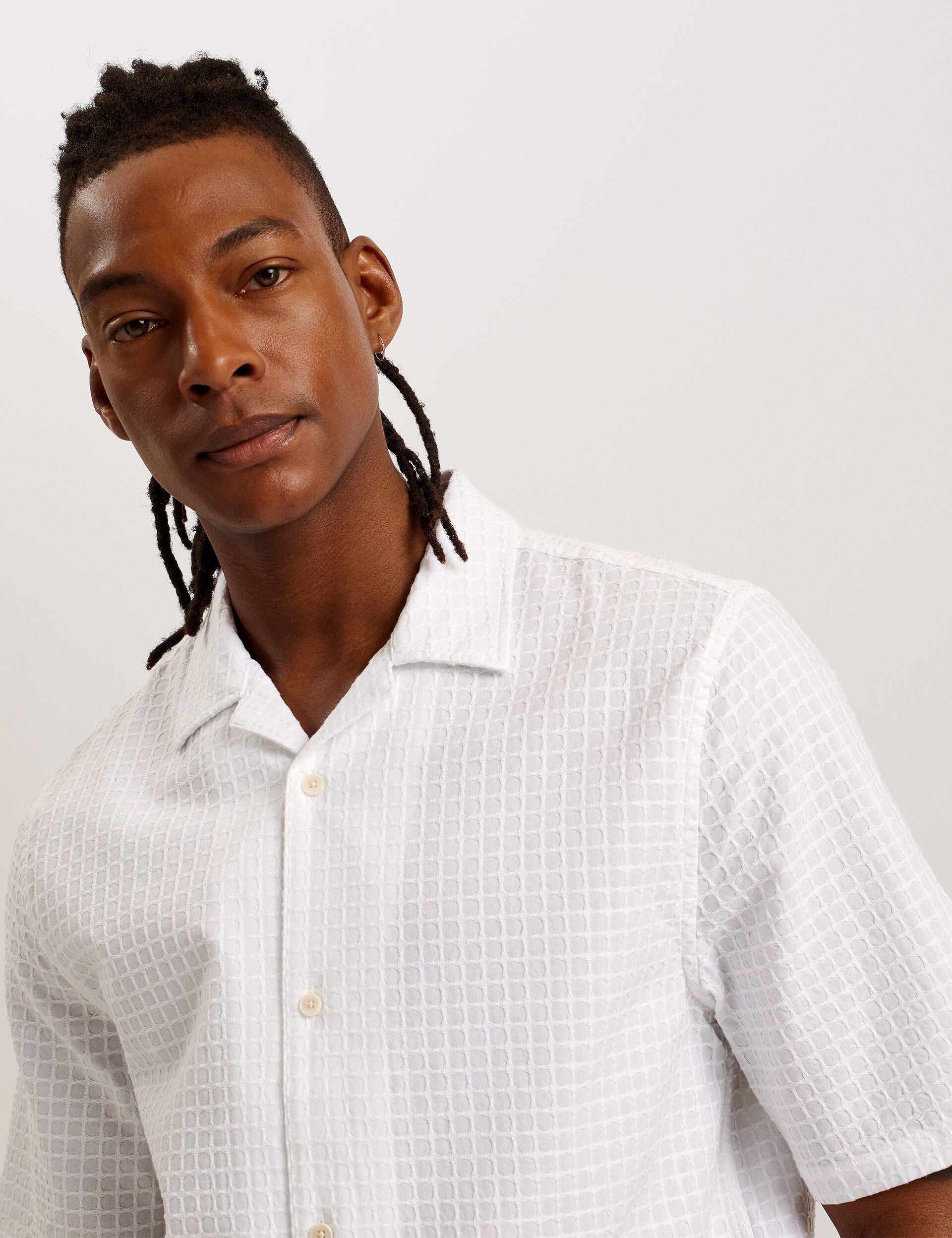 Men OISE - Textured Grid Cotton Short Sleeve Shirt - Ted Baker