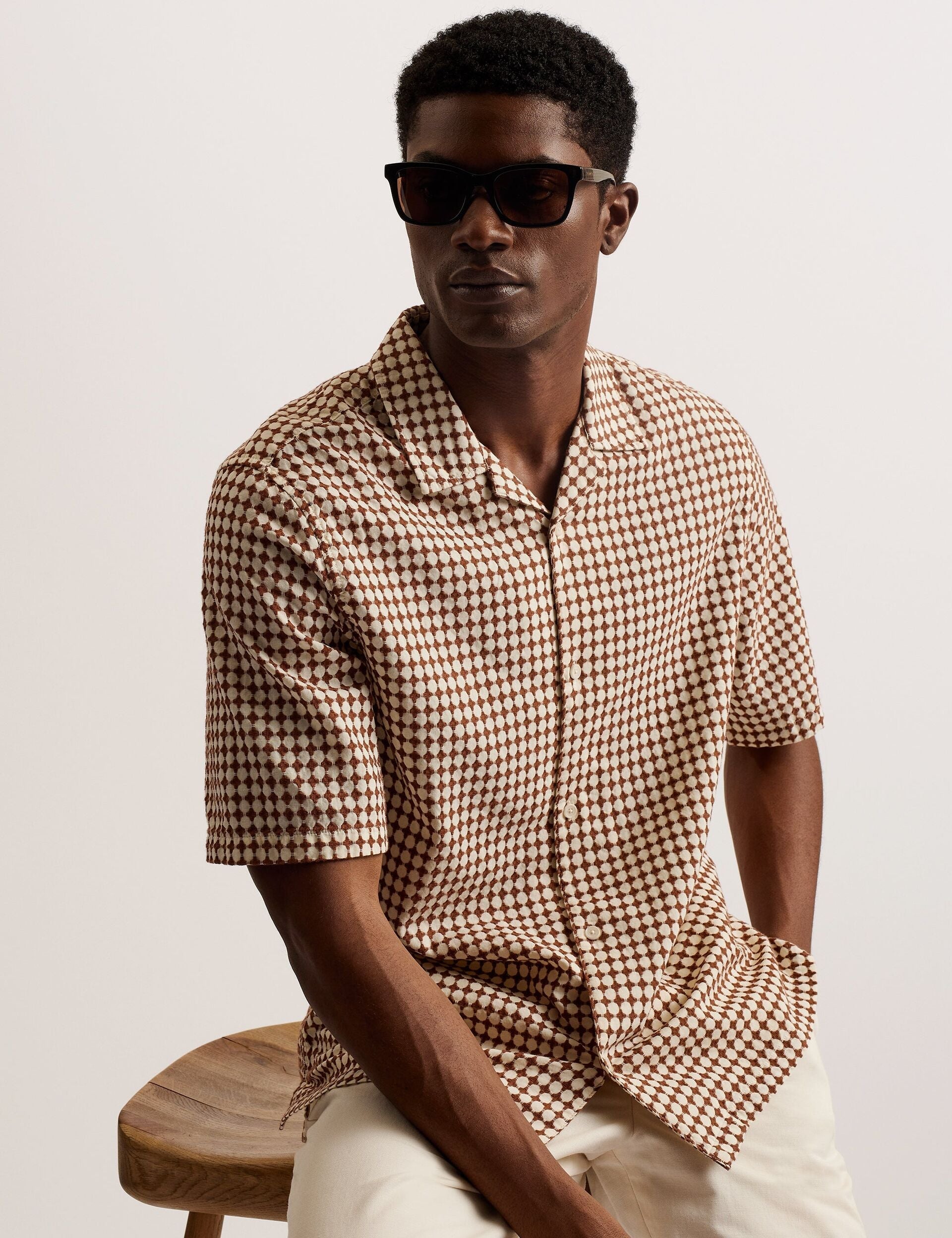 Men OISE - Textured Grid Cotton Short Sleeve Shirt - Ted Baker