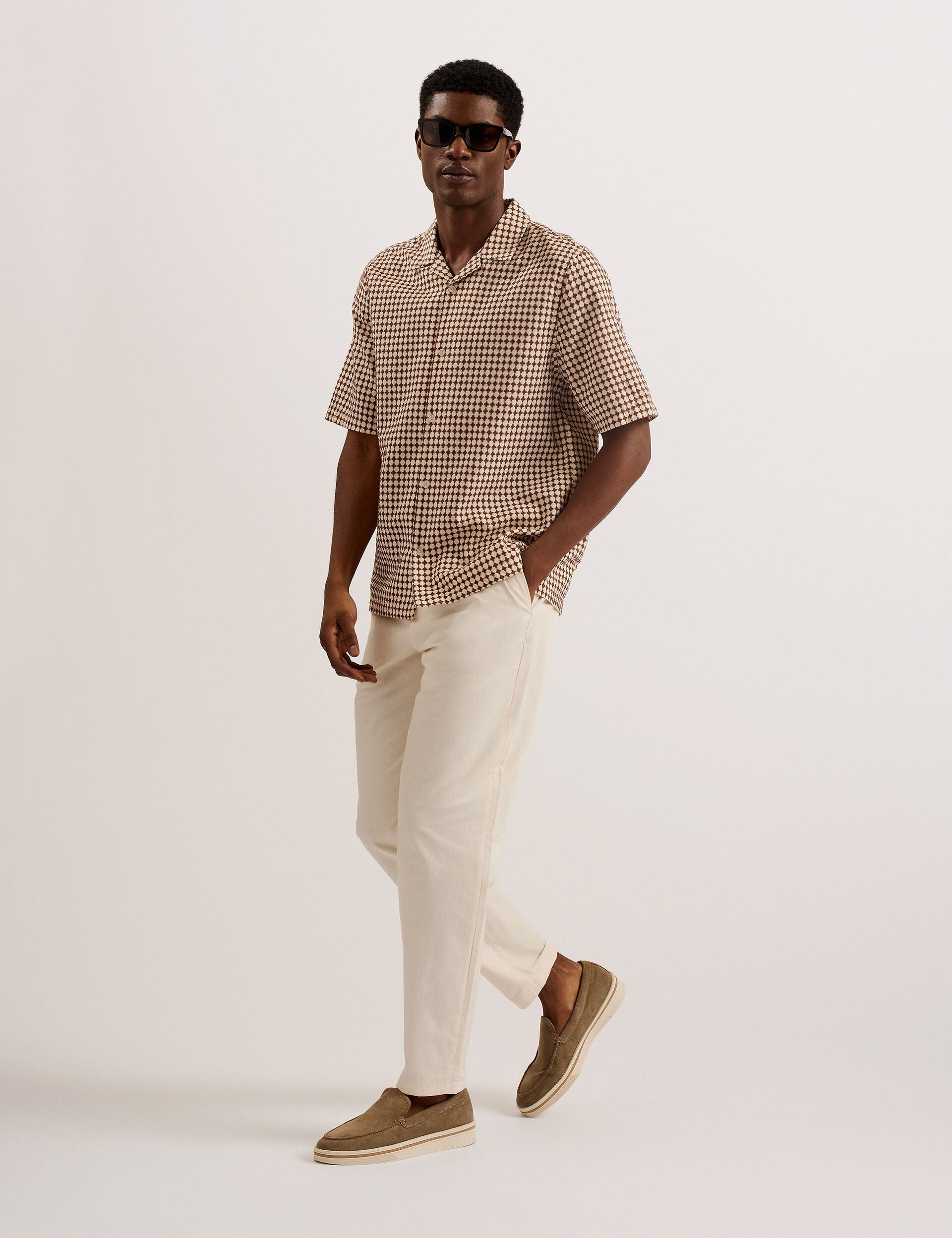 Men OISE - Textured Grid Cotton Short Sleeve Shirt - Ted Baker