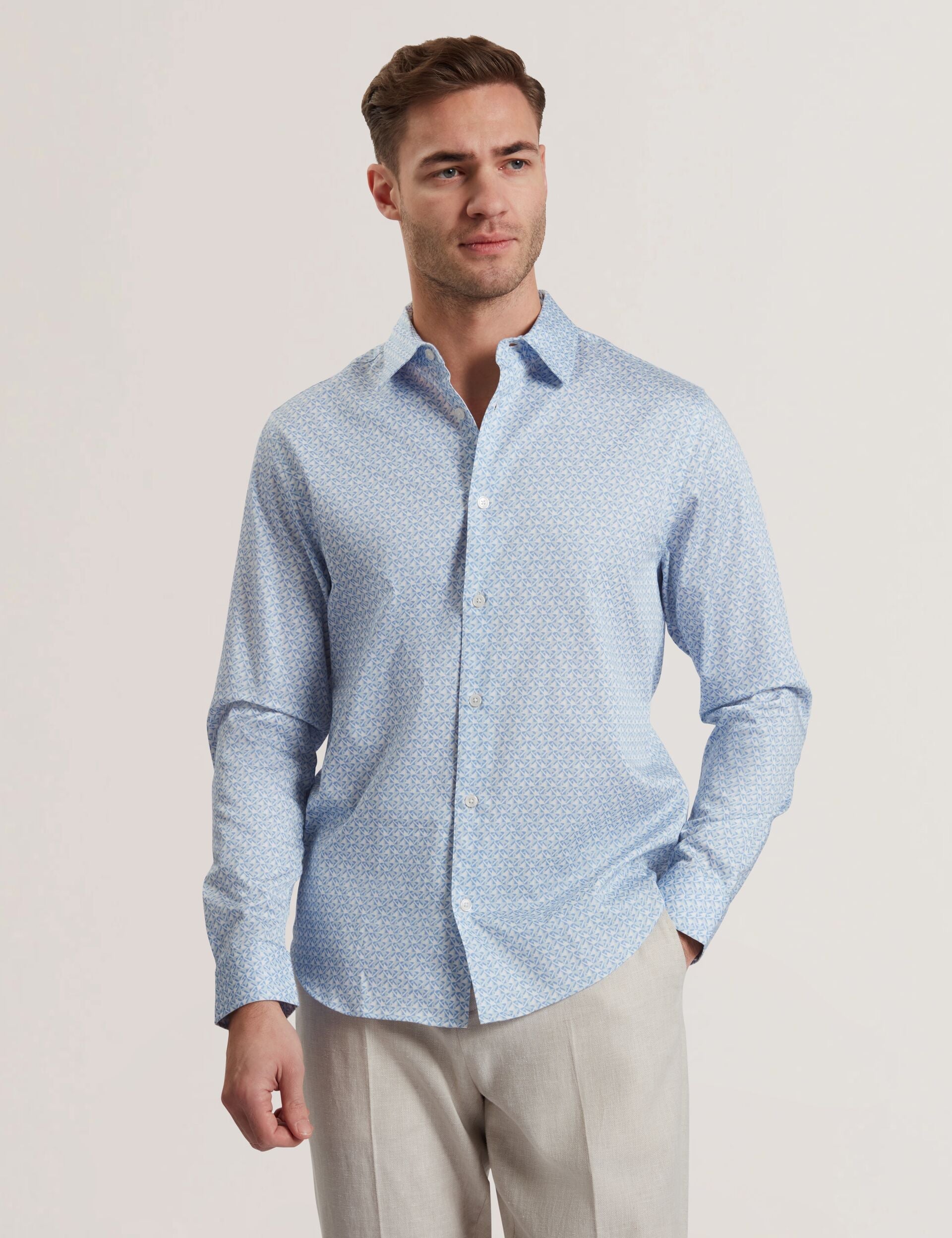 Men ALPHAIS - Regular Fit Geometric Pure Cotton Shirt - Ted Baker