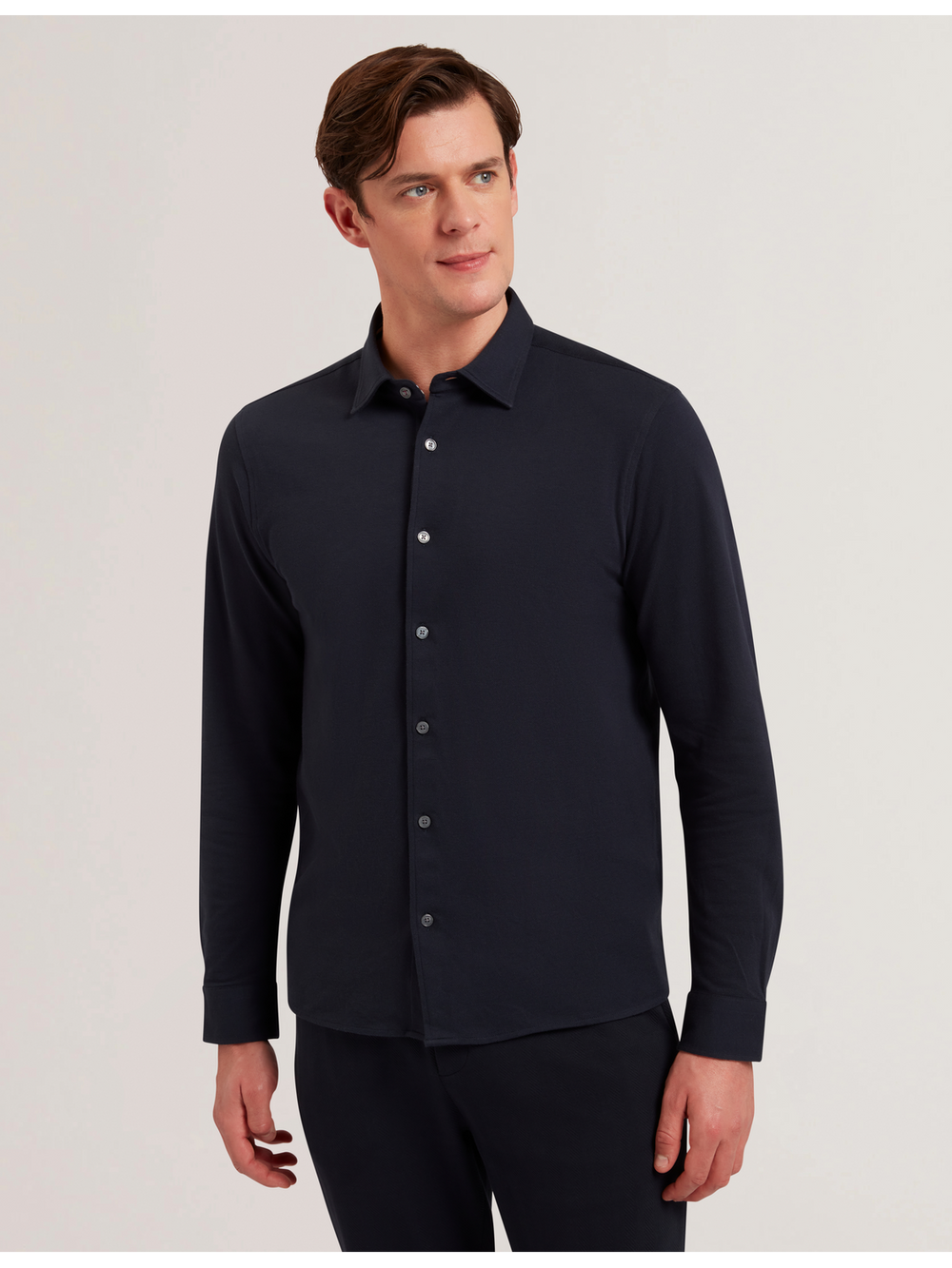 Men LUCKEY - Long Sleeve Pique Cotton Jersey Shirt - Ted Baker