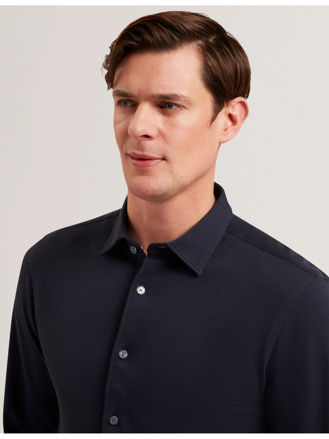 Men LUCKEY - Long Sleeve Pique Cotton Jersey Shirt - Ted Baker