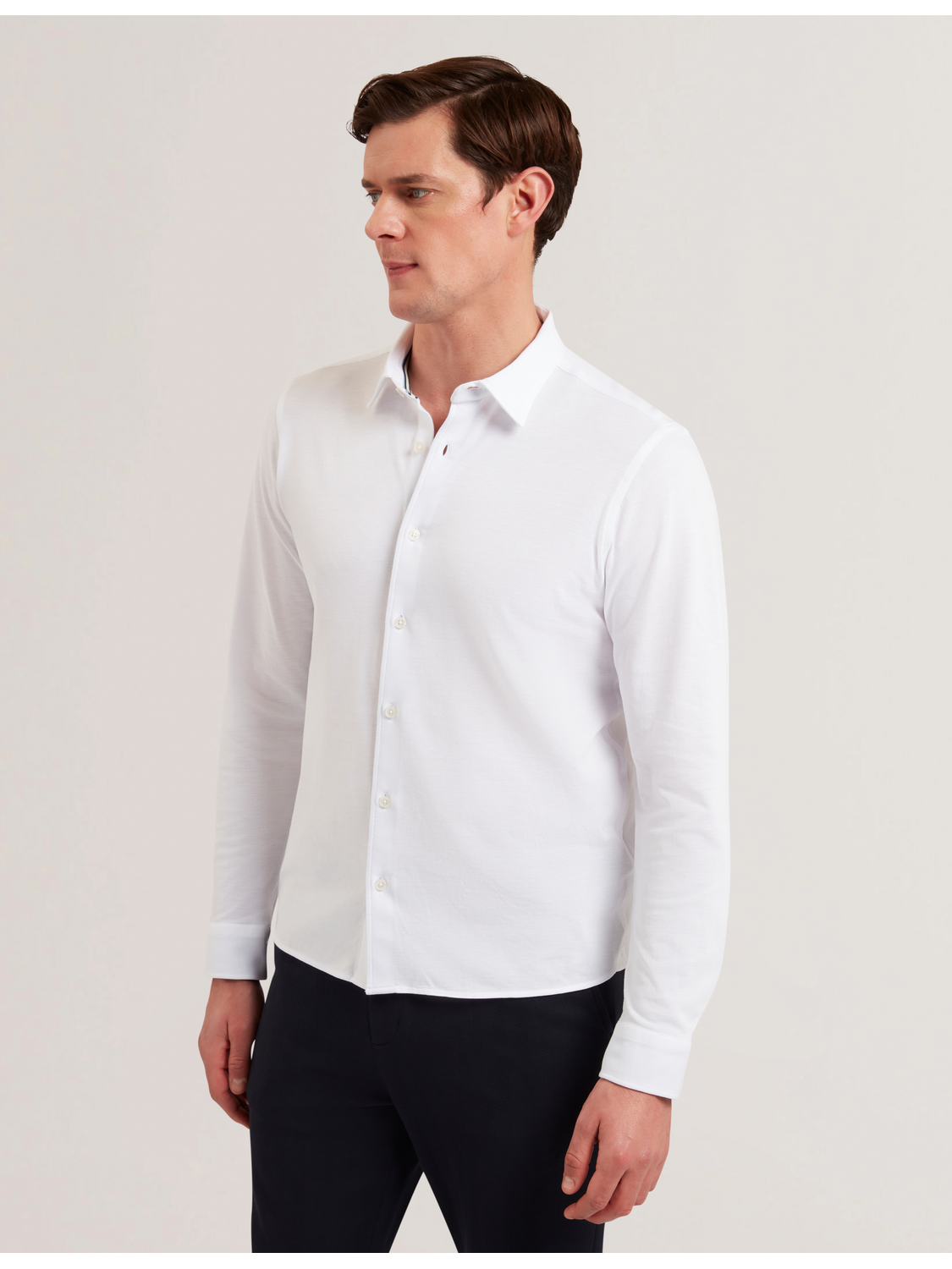 Men LUCKEY - Long Sleeve Pique Cotton Jersey Shirt - Ted Baker