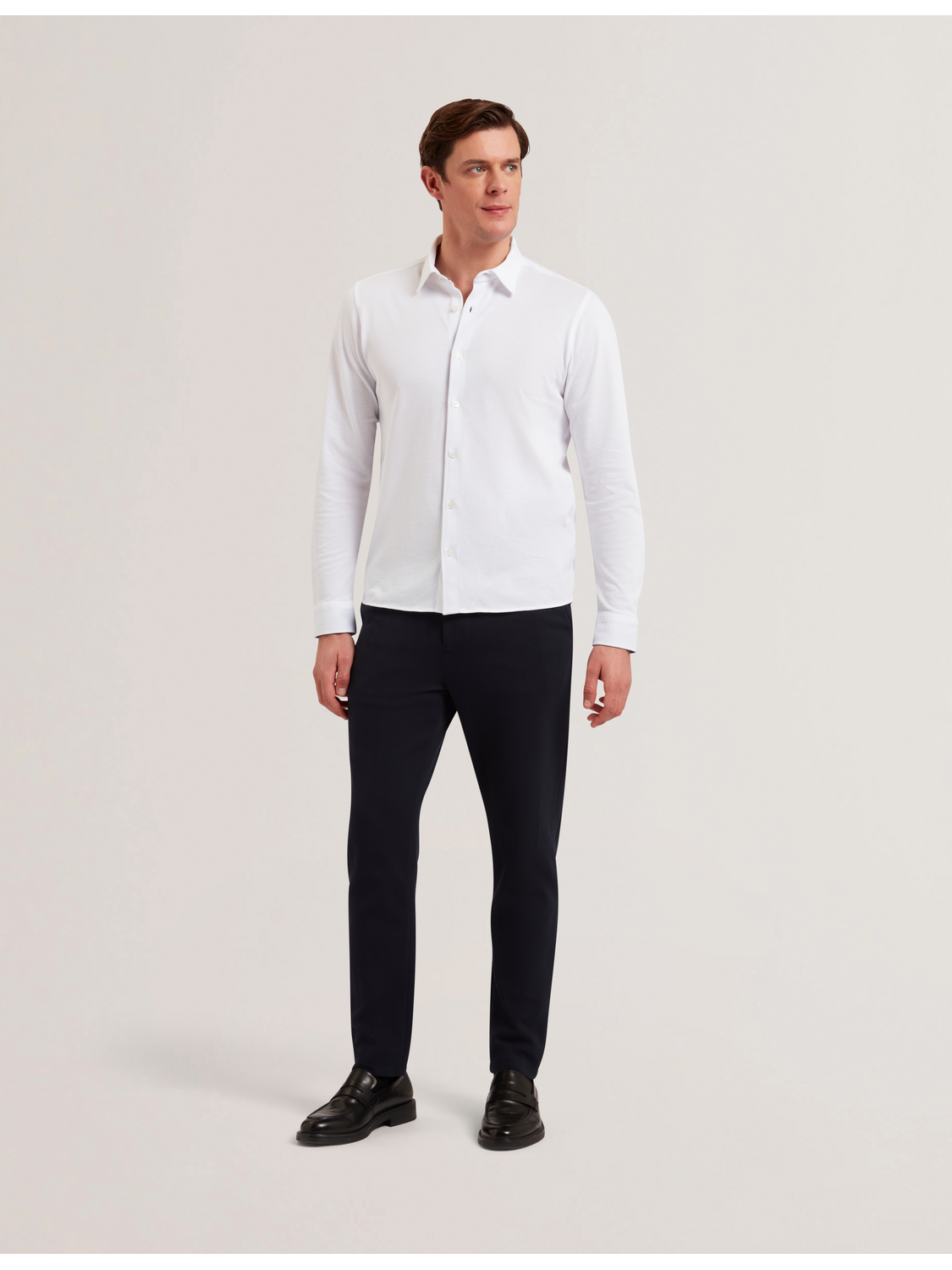 Men LUCKEY - Long Sleeve Pique Cotton Jersey Shirt - Ted Baker