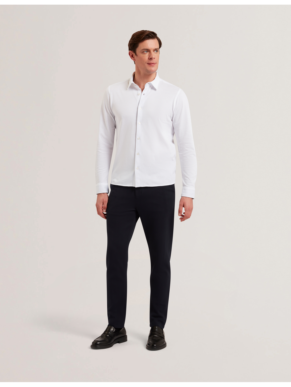 Men LUCKEY - Long Sleeve Pique Cotton Jersey Shirt - Ted Baker