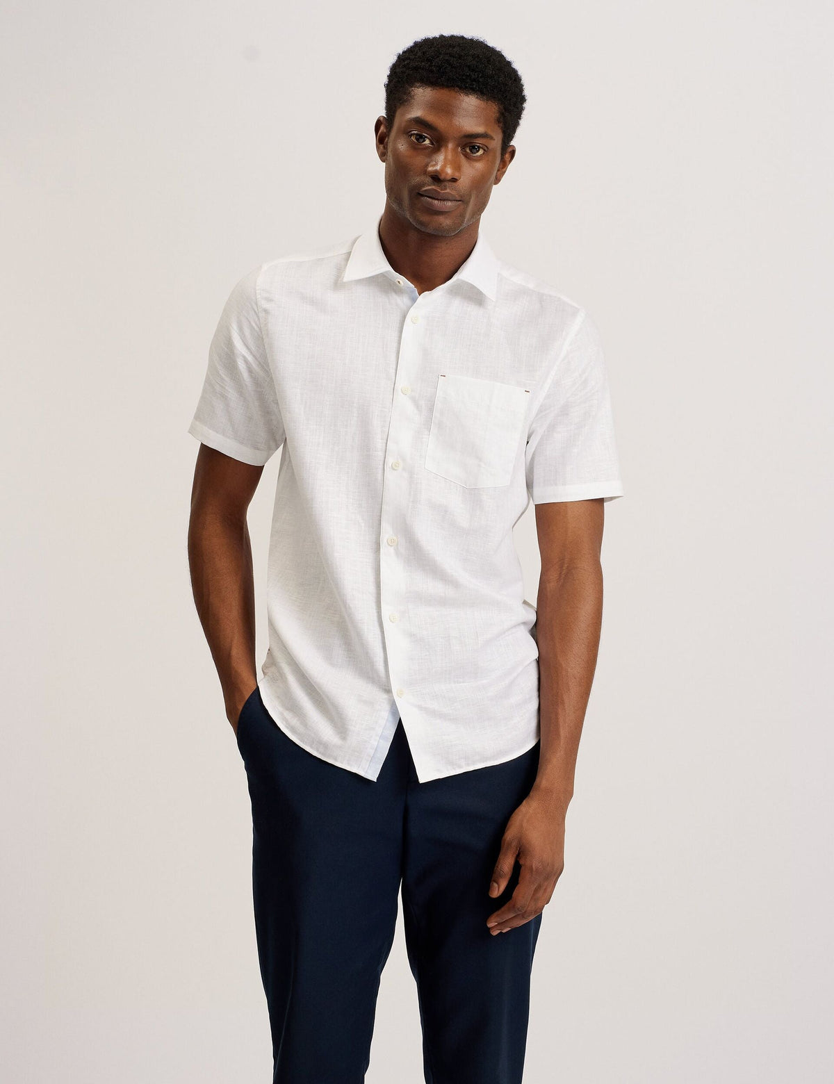 Men PALOMAS - Short Sleeve Textured Linen Cotton Shirt - Ted Baker