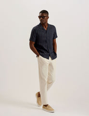 Men FRANCOI - Striped Cotton Linen Short Sleeve Shirt - Ted Baker