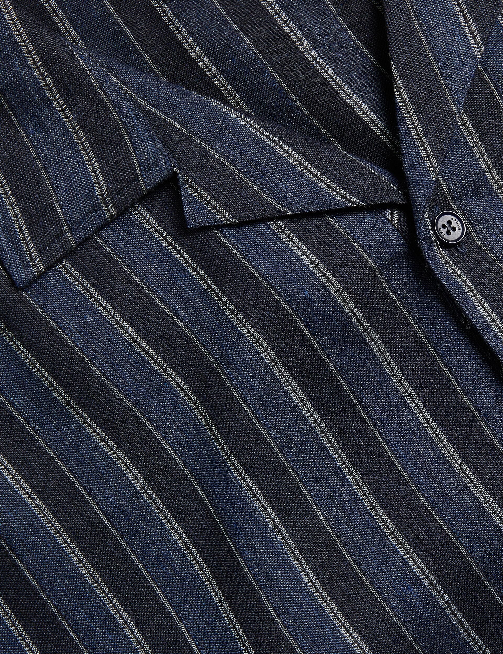 Men FRANCOI - Striped Cotton Linen Short Sleeve Shirt - Ted Baker
