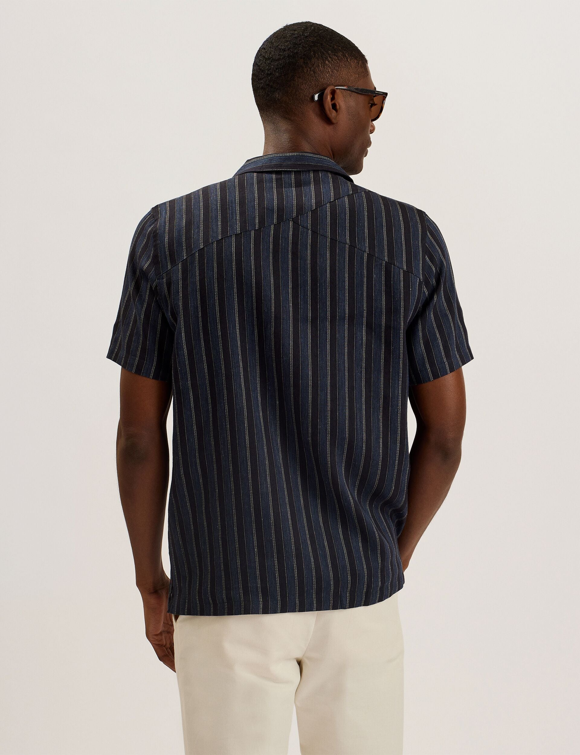 Men FRANCOI - Striped Cotton Linen Short Sleeve Shirt - Ted Baker