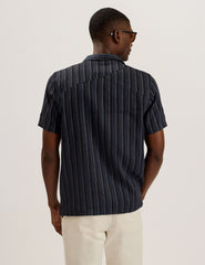 Men FRANCOI - Striped Cotton Linen Short Sleeve Shirt - Ted Baker