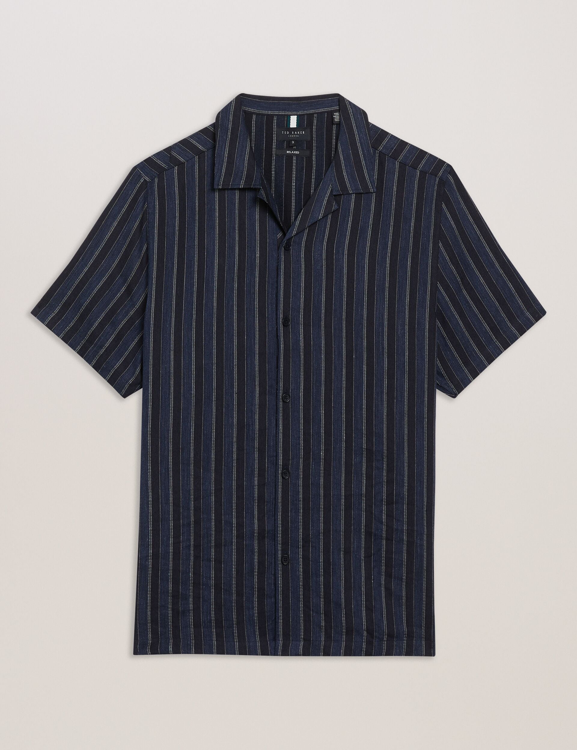 Men FRANCOI - Striped Cotton Linen Short Sleeve Shirt - Ted Baker