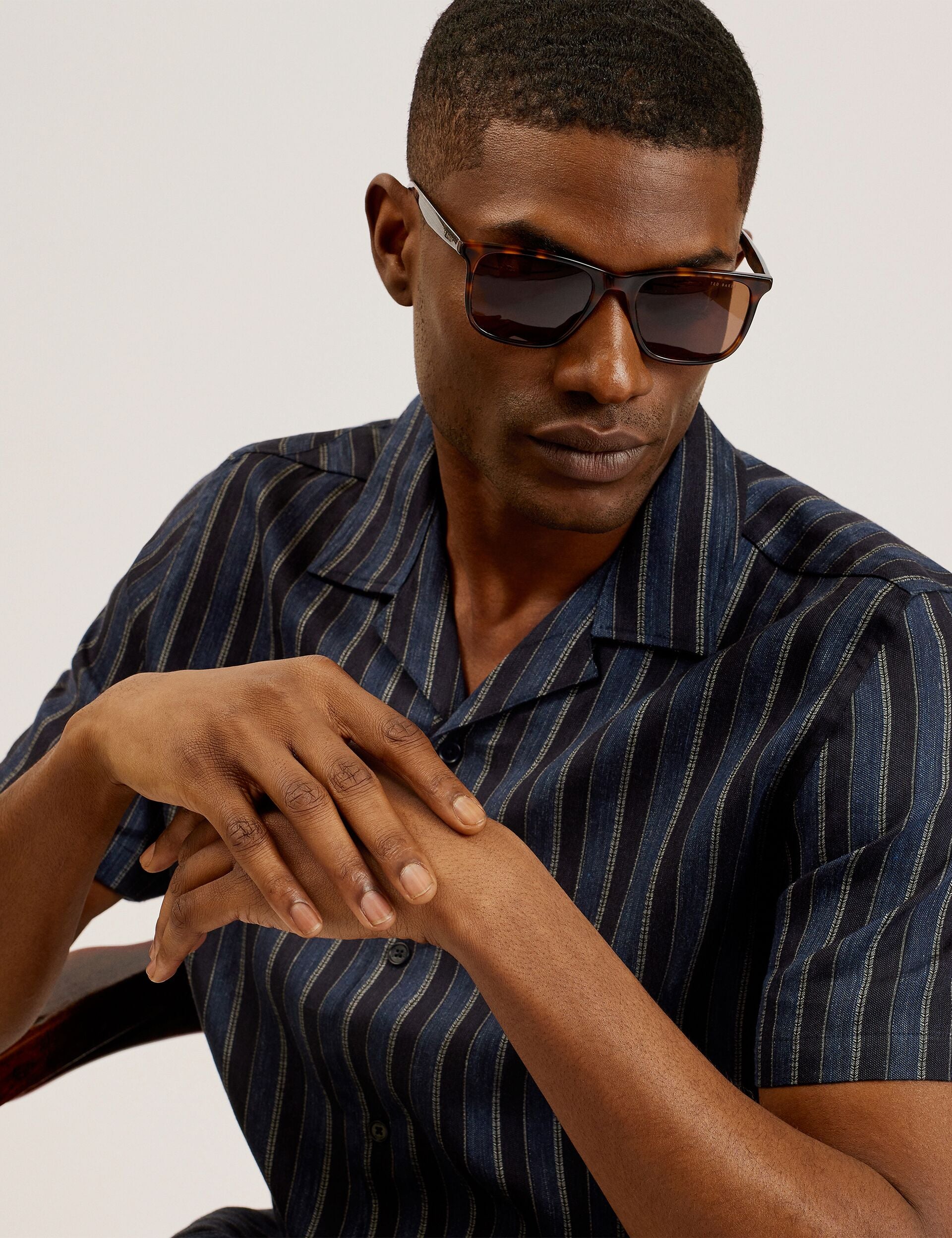 Men FRANCOI - Striped Cotton Linen Short Sleeve Shirt - Ted Baker