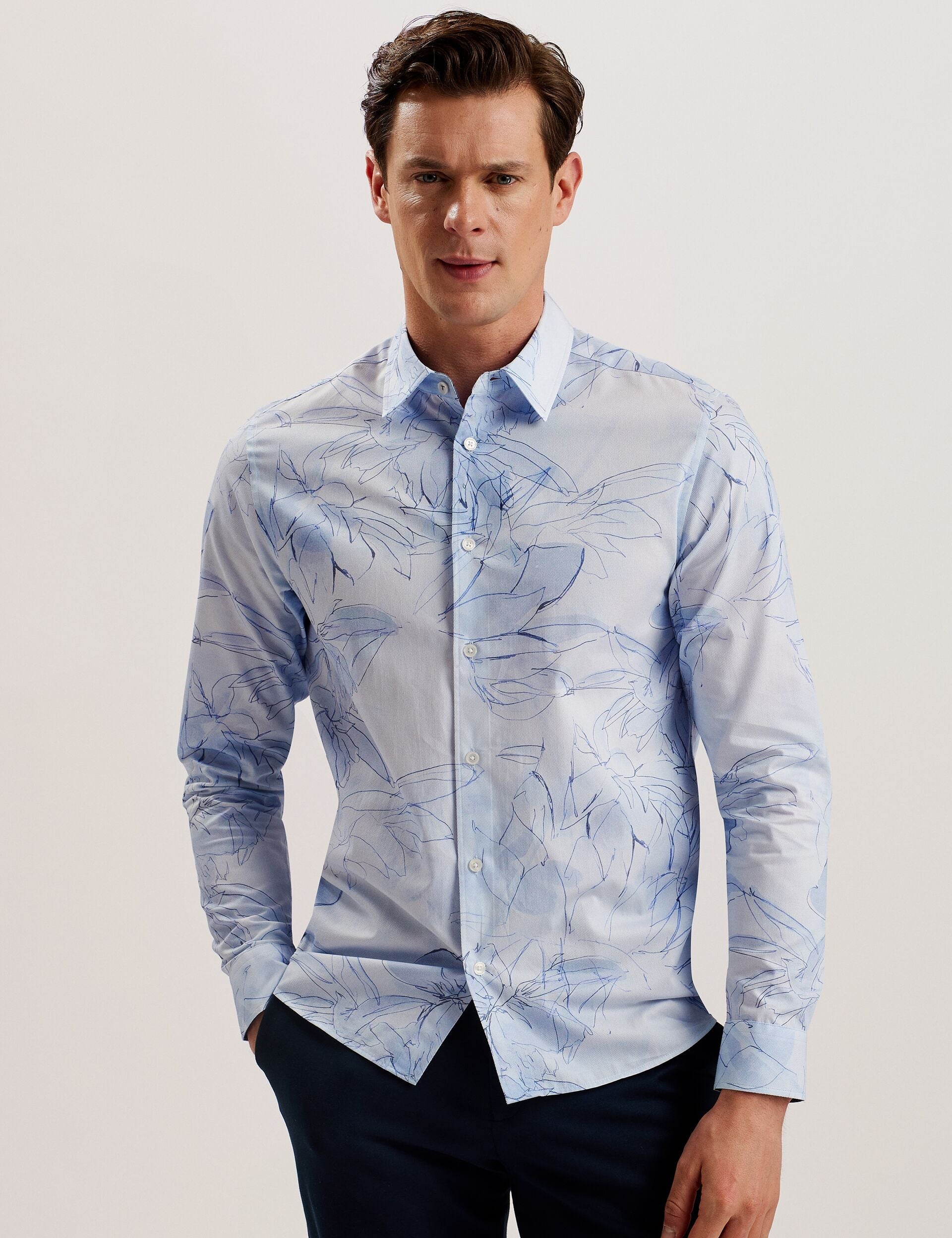 Men WALESBY - Sketched Floral Print Cotton Shirt - Ted Baker
