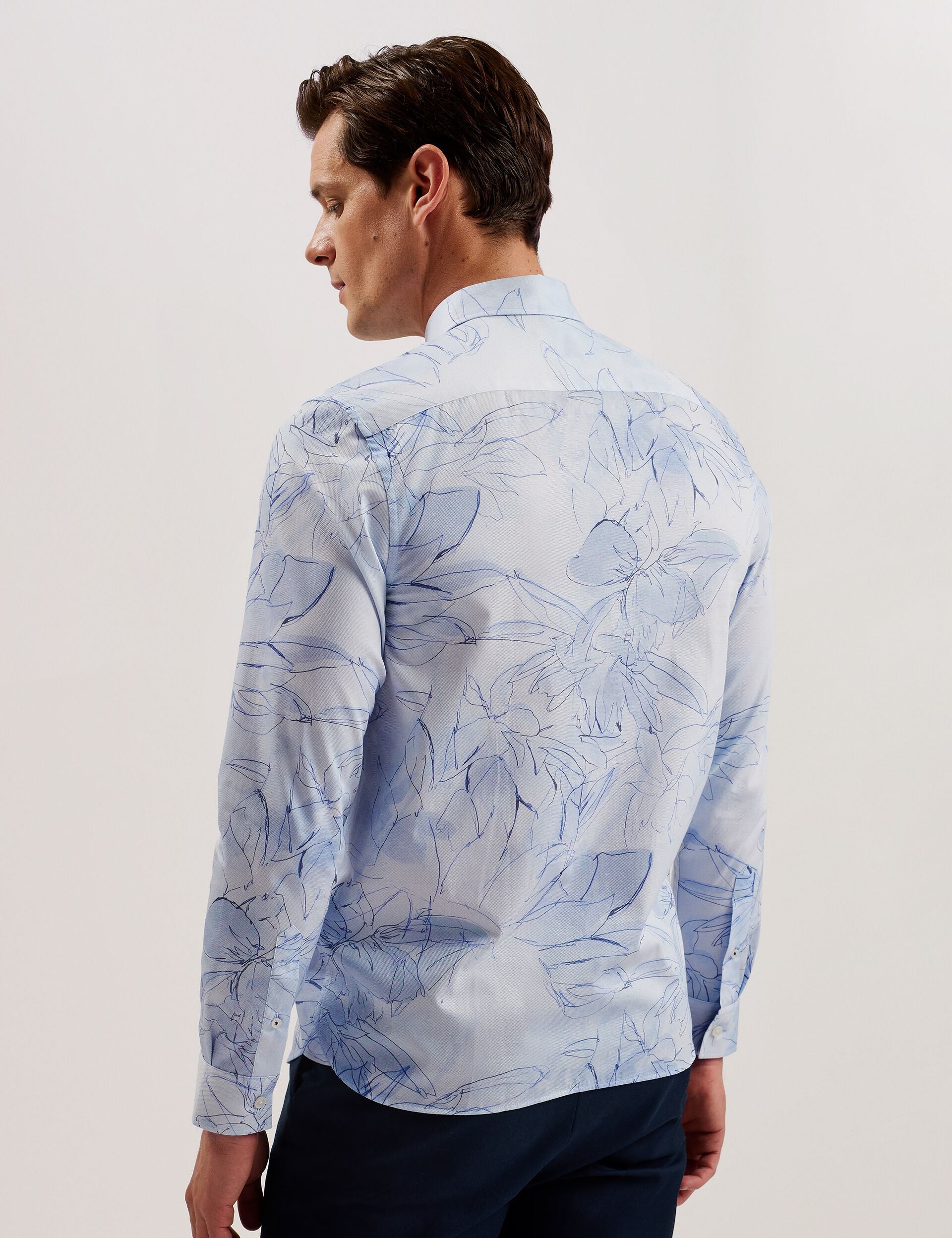 Men WALESBY - Sketched Floral Print Cotton Shirt - Ted Baker