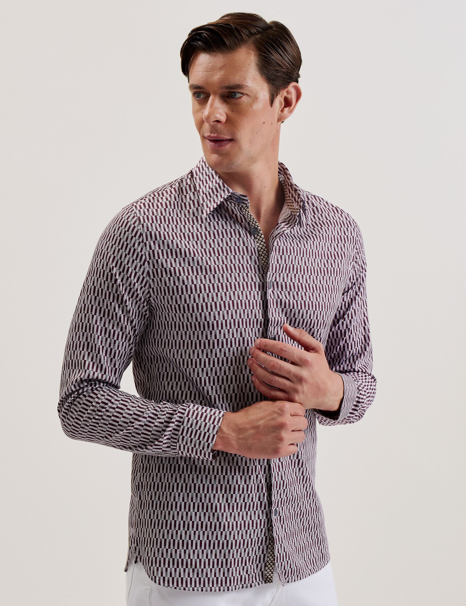 Men FRESTIN - Geometric Pattern Slim Long Sleeve Shirt - Ted Baker