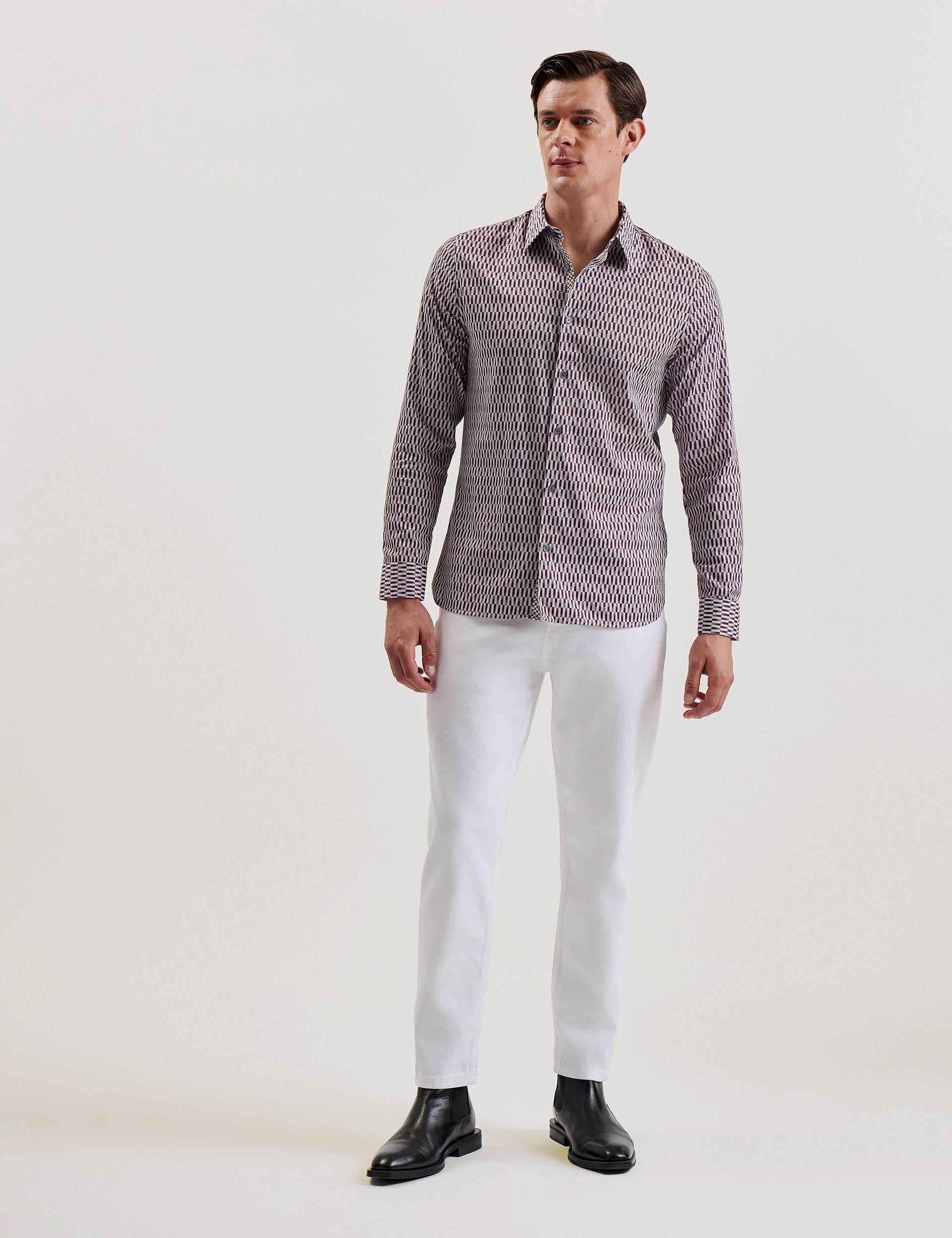 Men FRESTIN - Geometric Pattern Slim Long Sleeve Shirt - Ted Baker