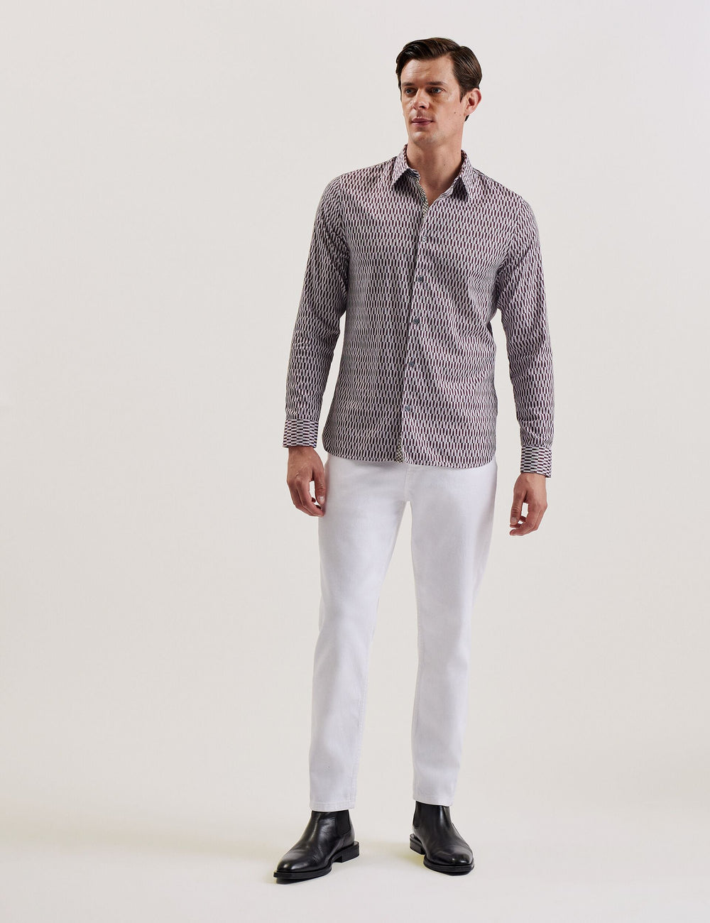 Men FRESTIN - Geometric Pattern Slim Long Sleeve Shirt - Ted Baker
