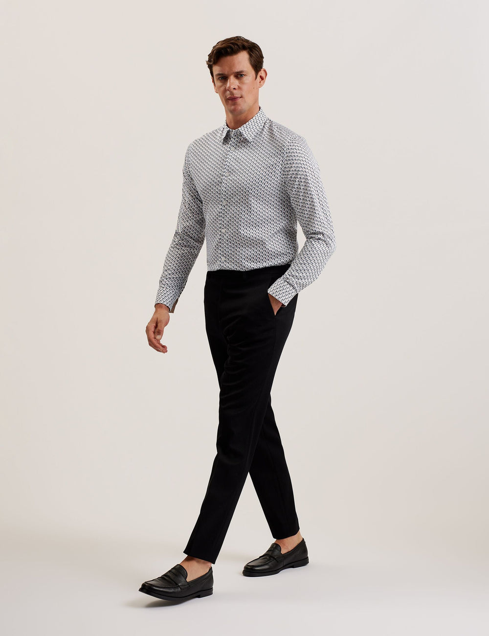 Men JOSHHY - Slim Fit Geometric Long Sleeve Shirt - Ted Baker