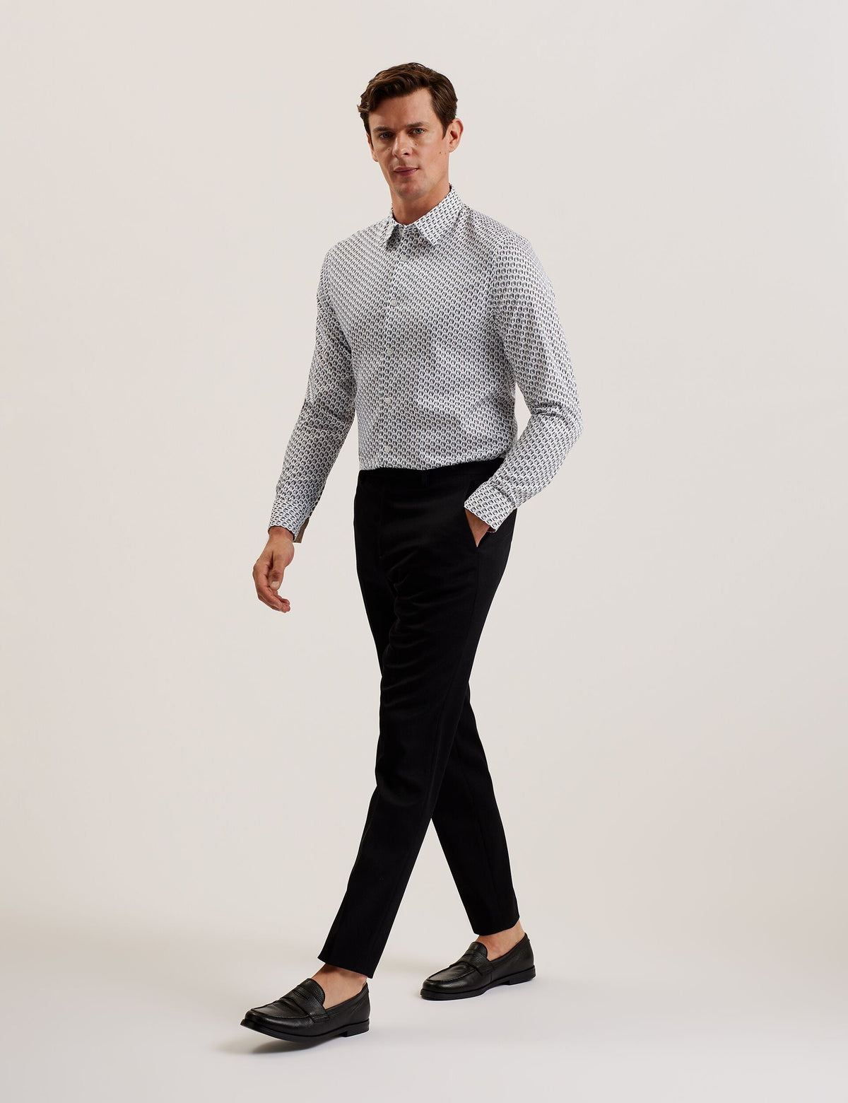 Men JOSHHY - Slim Fit Geometric Long Sleeve Shirt - Ted Baker