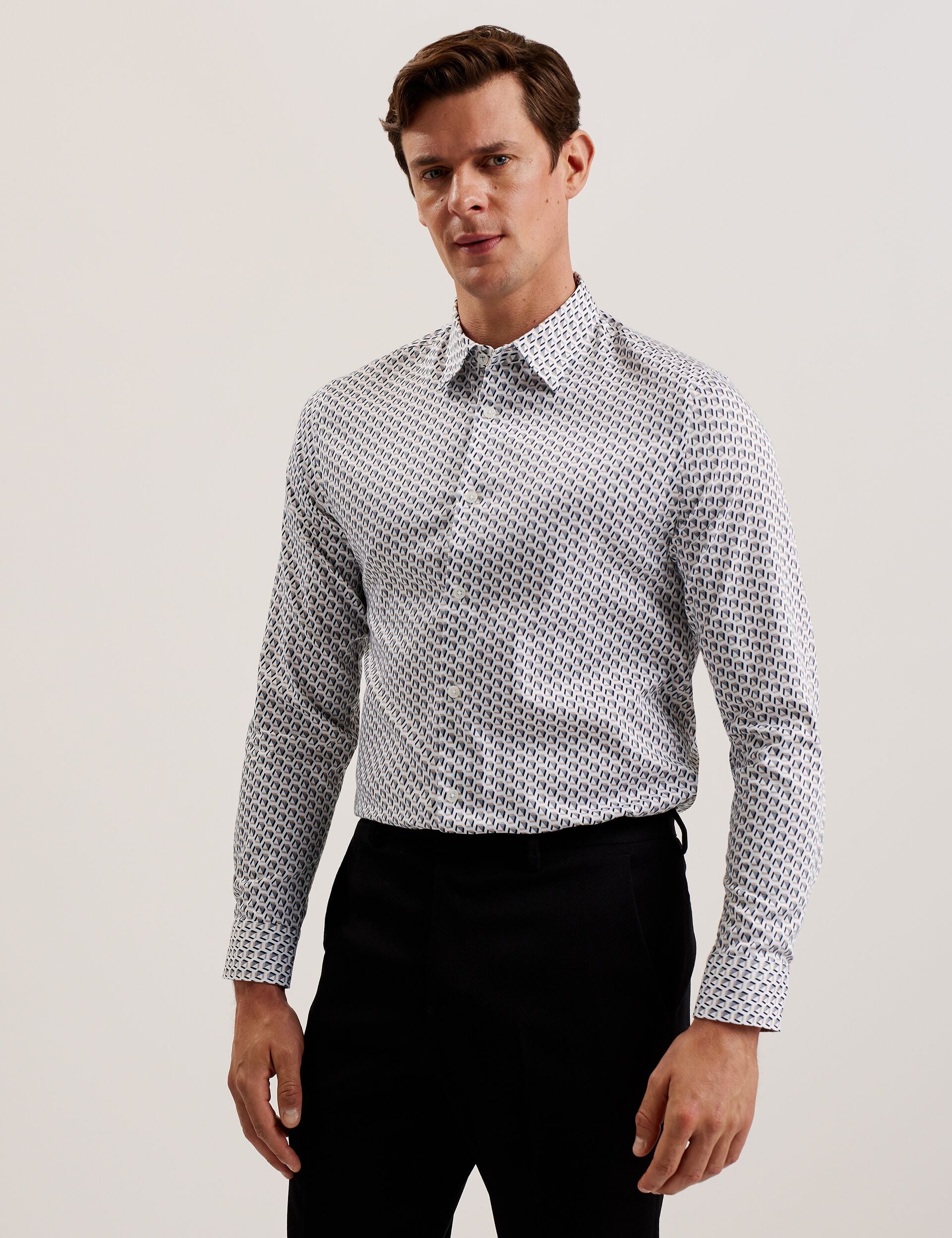 Men JOSHHY - Slim Fit Geometric Long Sleeve Shirt - Ted Baker