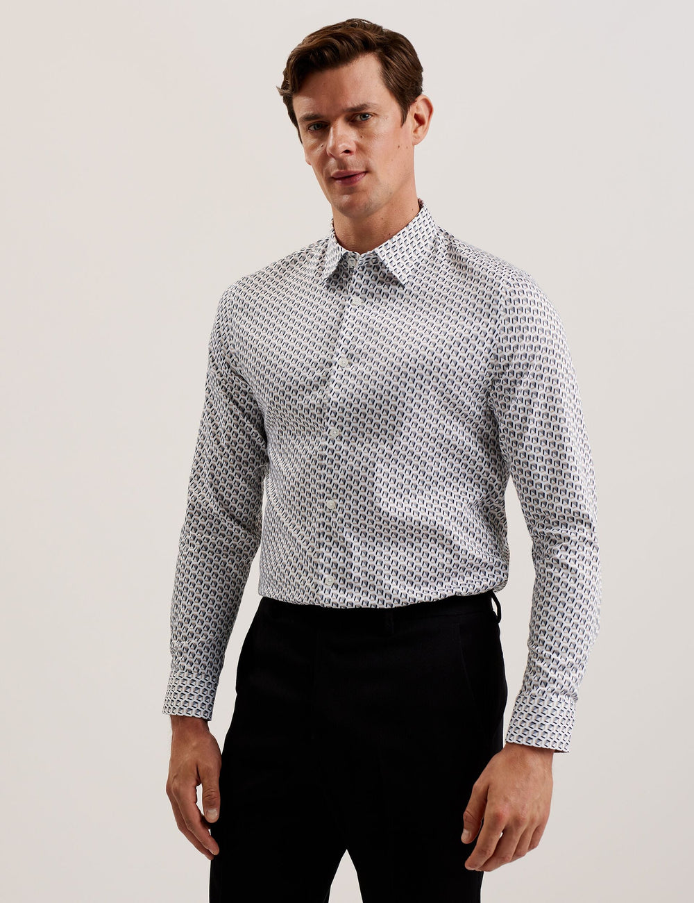 Men JOSHHY - Slim Fit Geometric Long Sleeve Shirt - Ted Baker