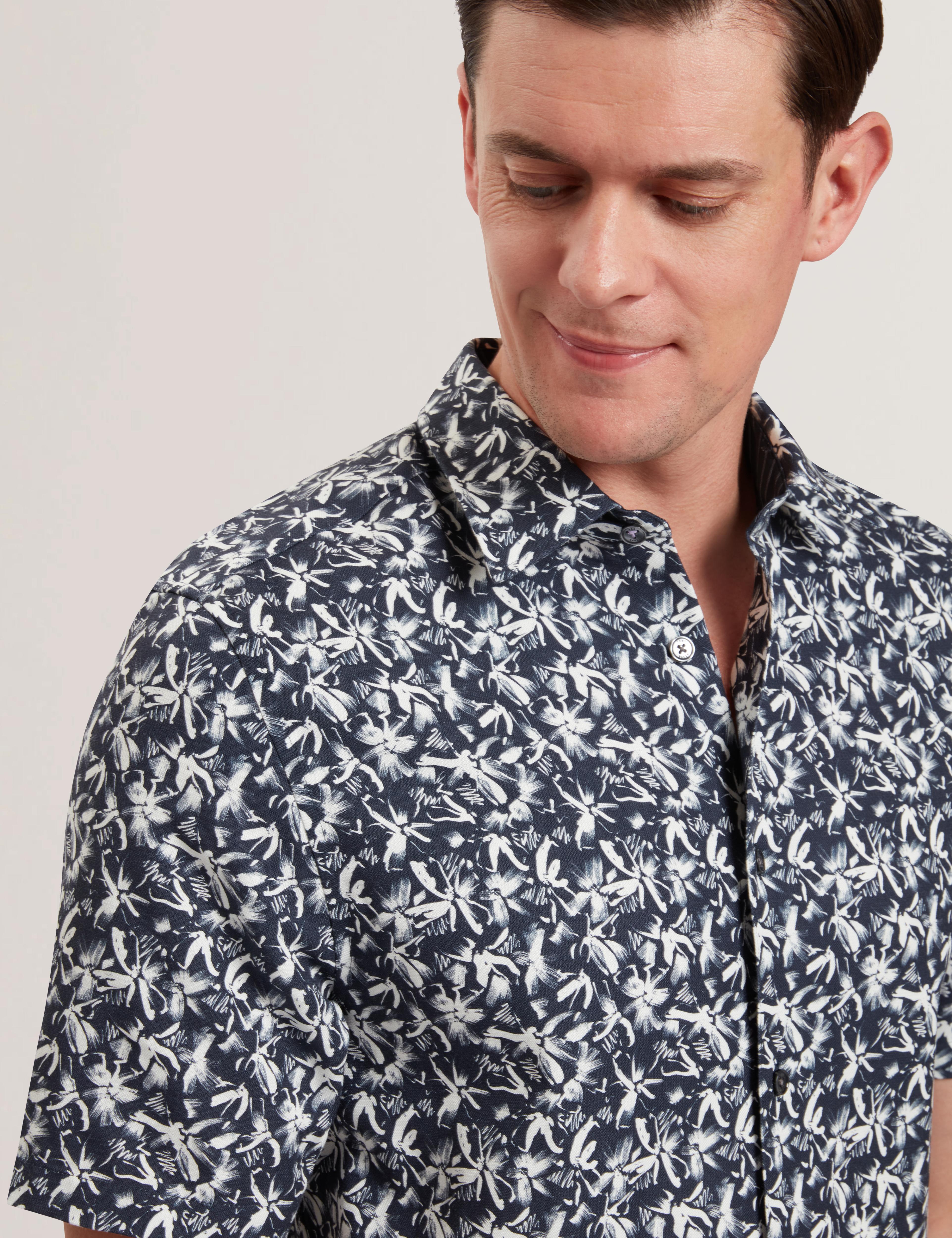 Men TAVARO - Short Sleeve Abstract Floral Print Shirt - Ted Baker