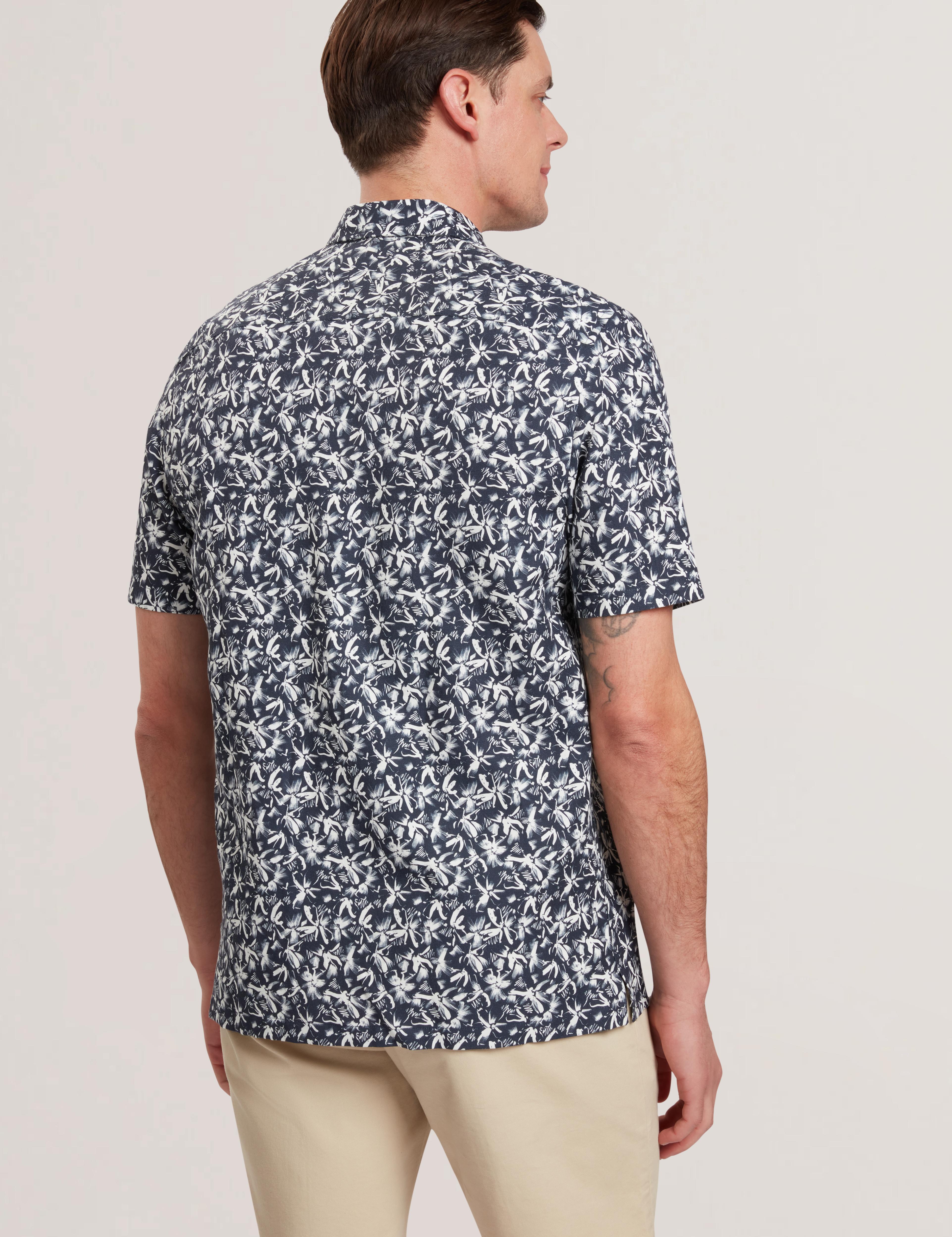 Men TAVARO - Short Sleeve Abstract Floral Print Shirt - Ted Baker