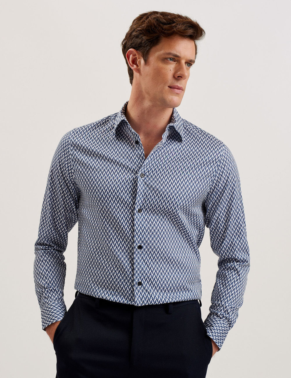 Men LACEBY - Geometric Print Long Sleeve Slim Shirt - Ted Baker