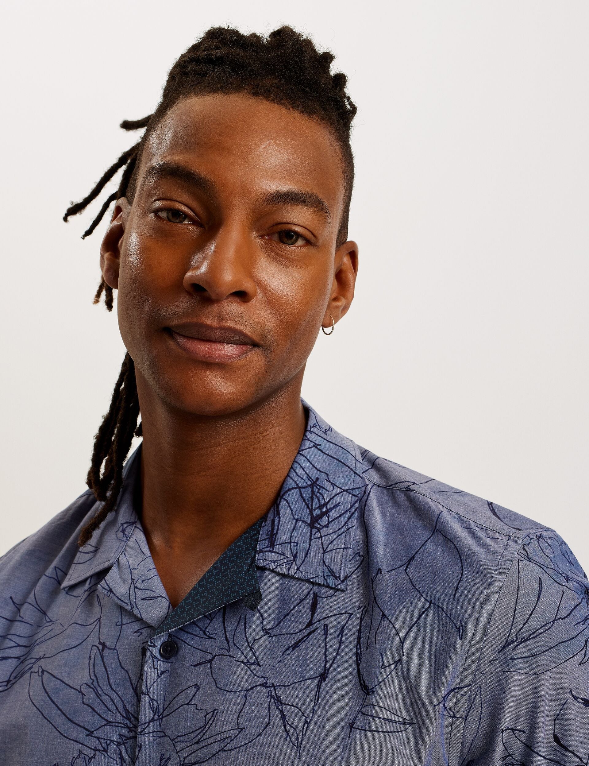 Men TERRONI - Short Sleeve Floral Chambray Cotton Shirt - Ted Baker